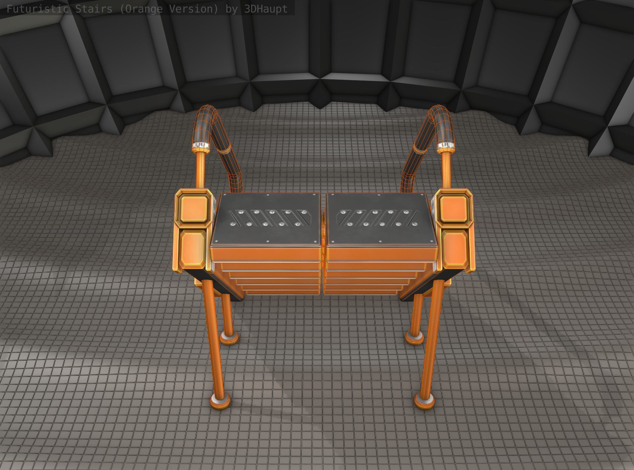 Sci-Fi Stairs - 8 - Orange Version Low-poly 3D model_4