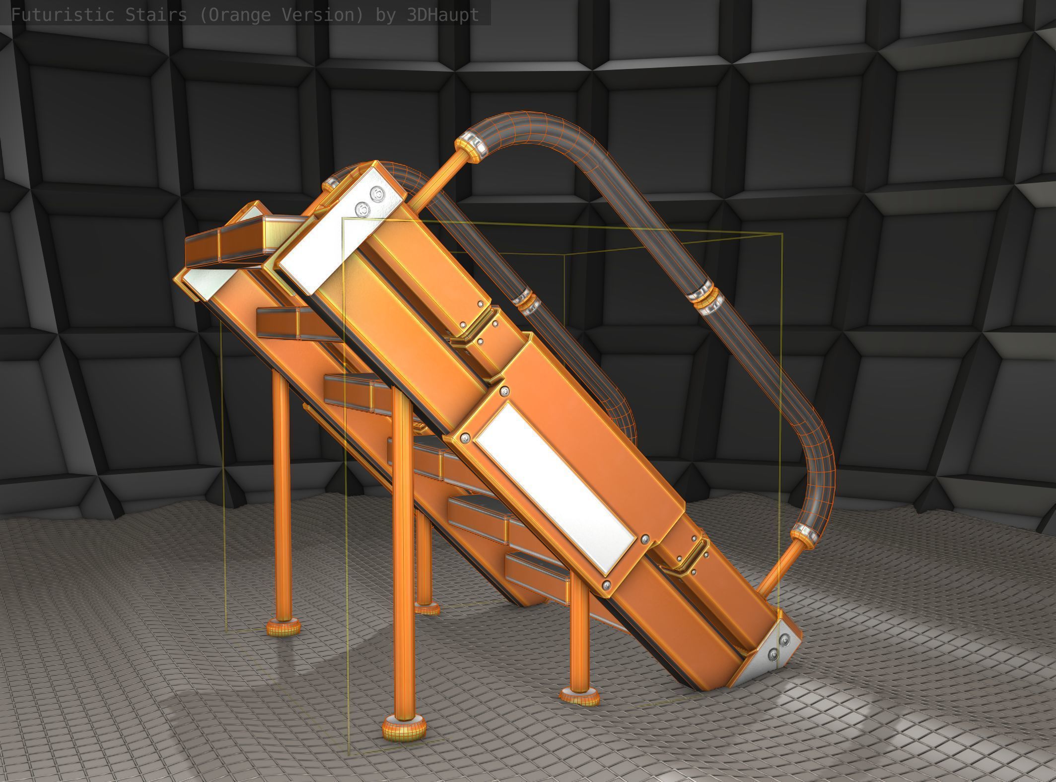 Sci-Fi Stairs - 8 - Orange Version Low-poly 3D model_12