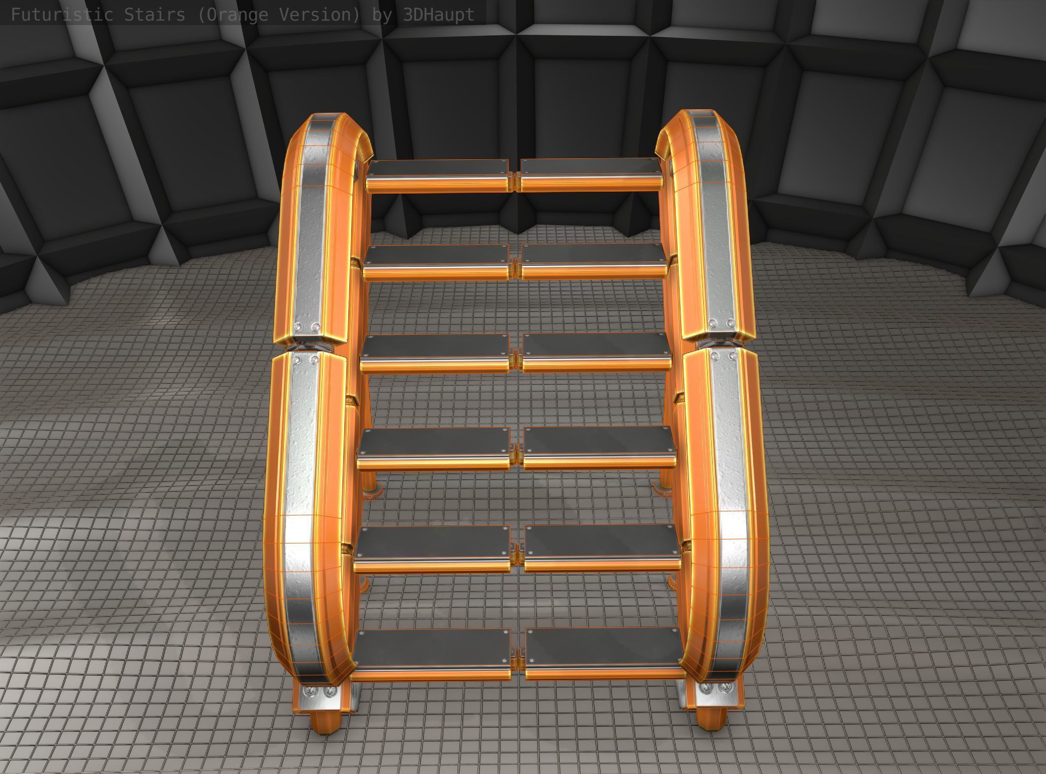 Futuristic Stairs - 12 - Orange Textures Low-poly 3D model_9