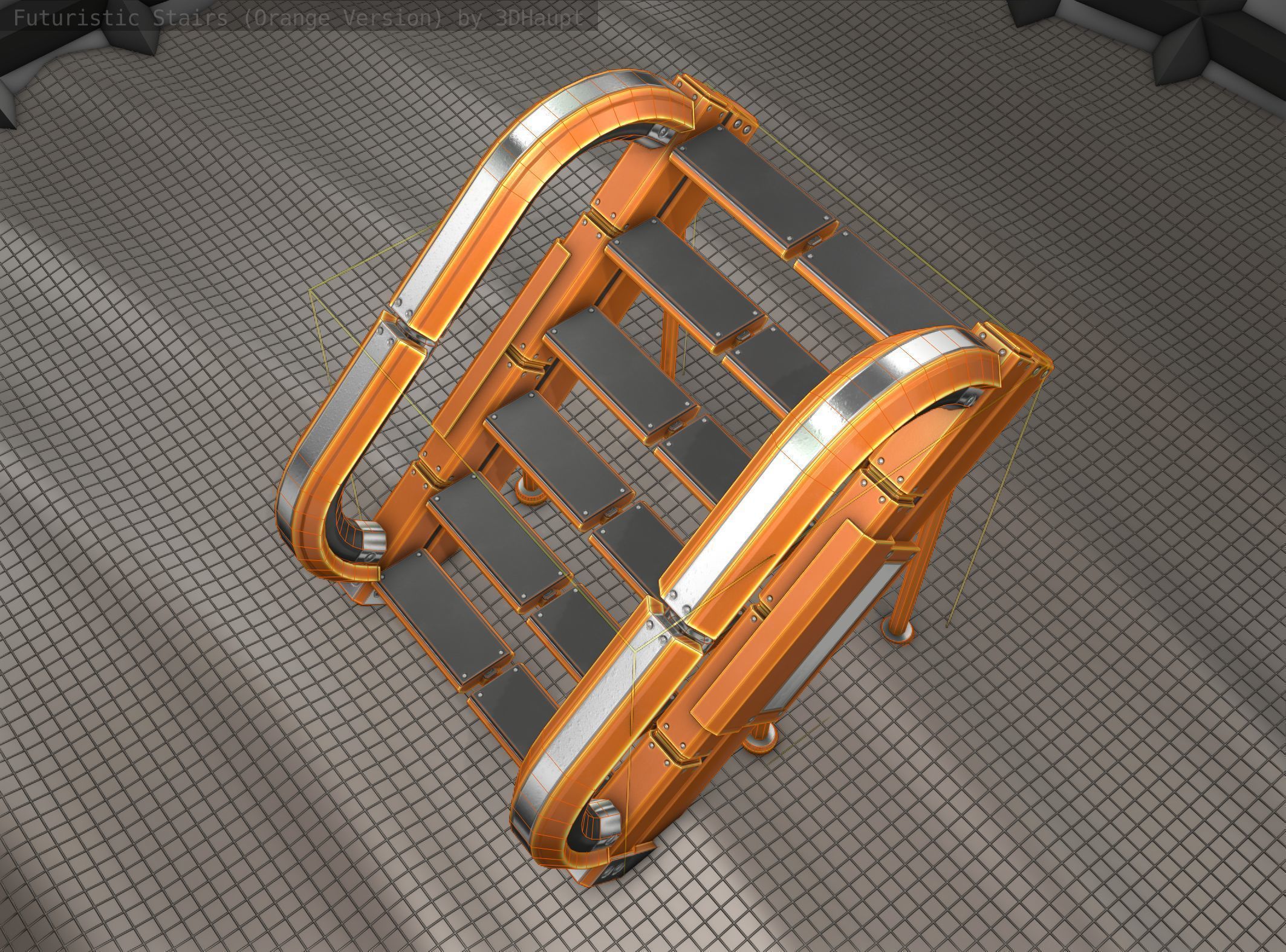 Futuristic Stairs - 12 - Orange Textures Low-poly 3D model_16