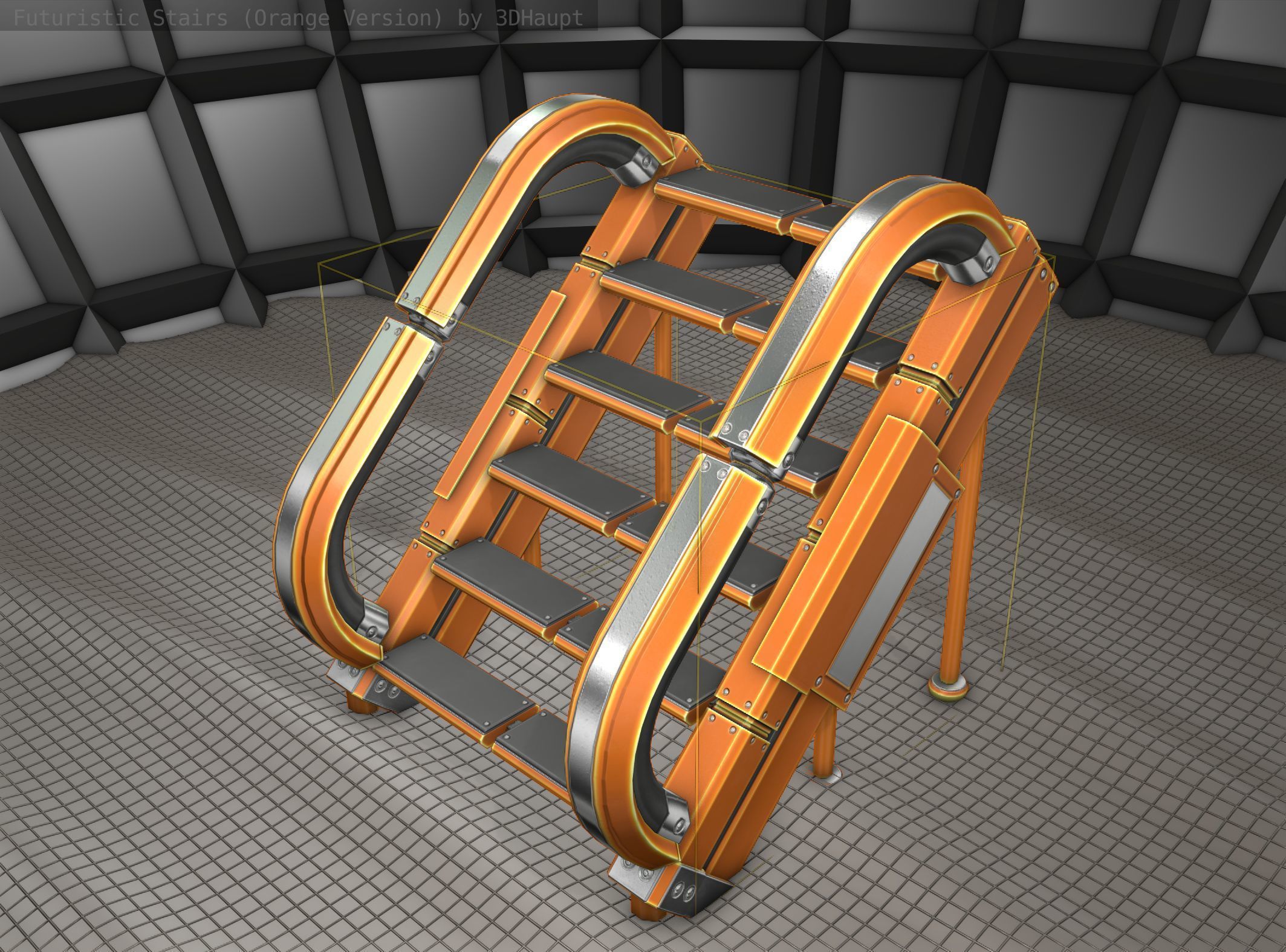 Futuristic Stairs - 12 - Orange Textures Low-poly 3D model_10