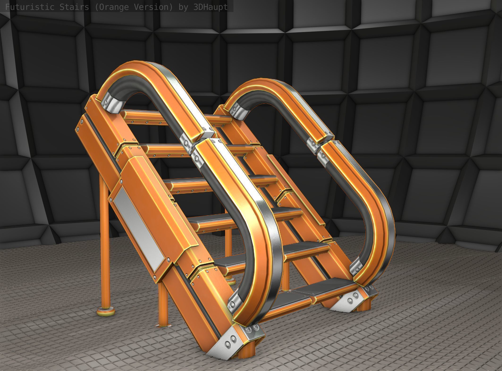 Futuristic Stairs - 12 - Orange Textures Low-poly 3D model_2