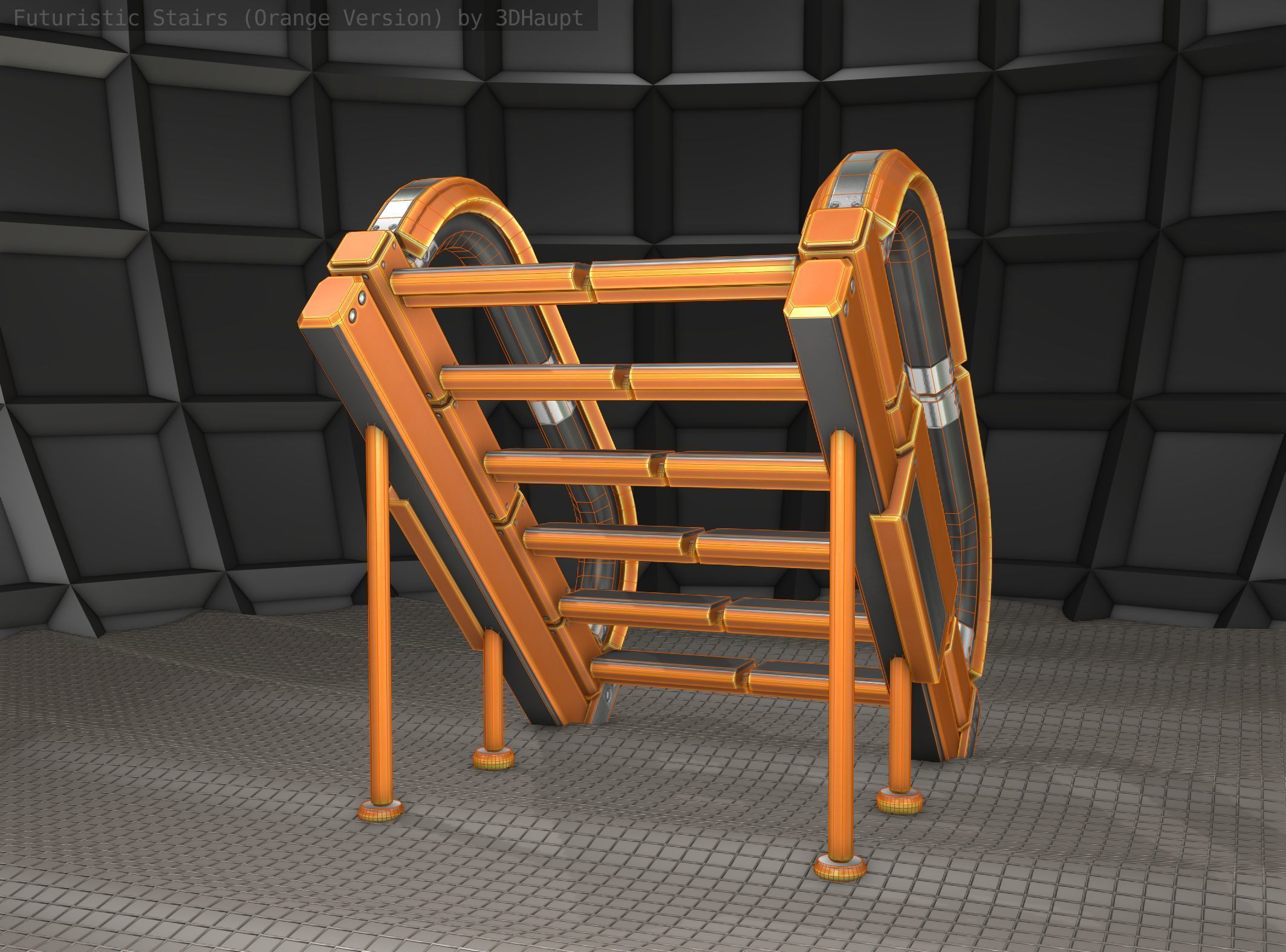 Futuristic Stairs - 12 - Orange Textures Low-poly 3D model_12