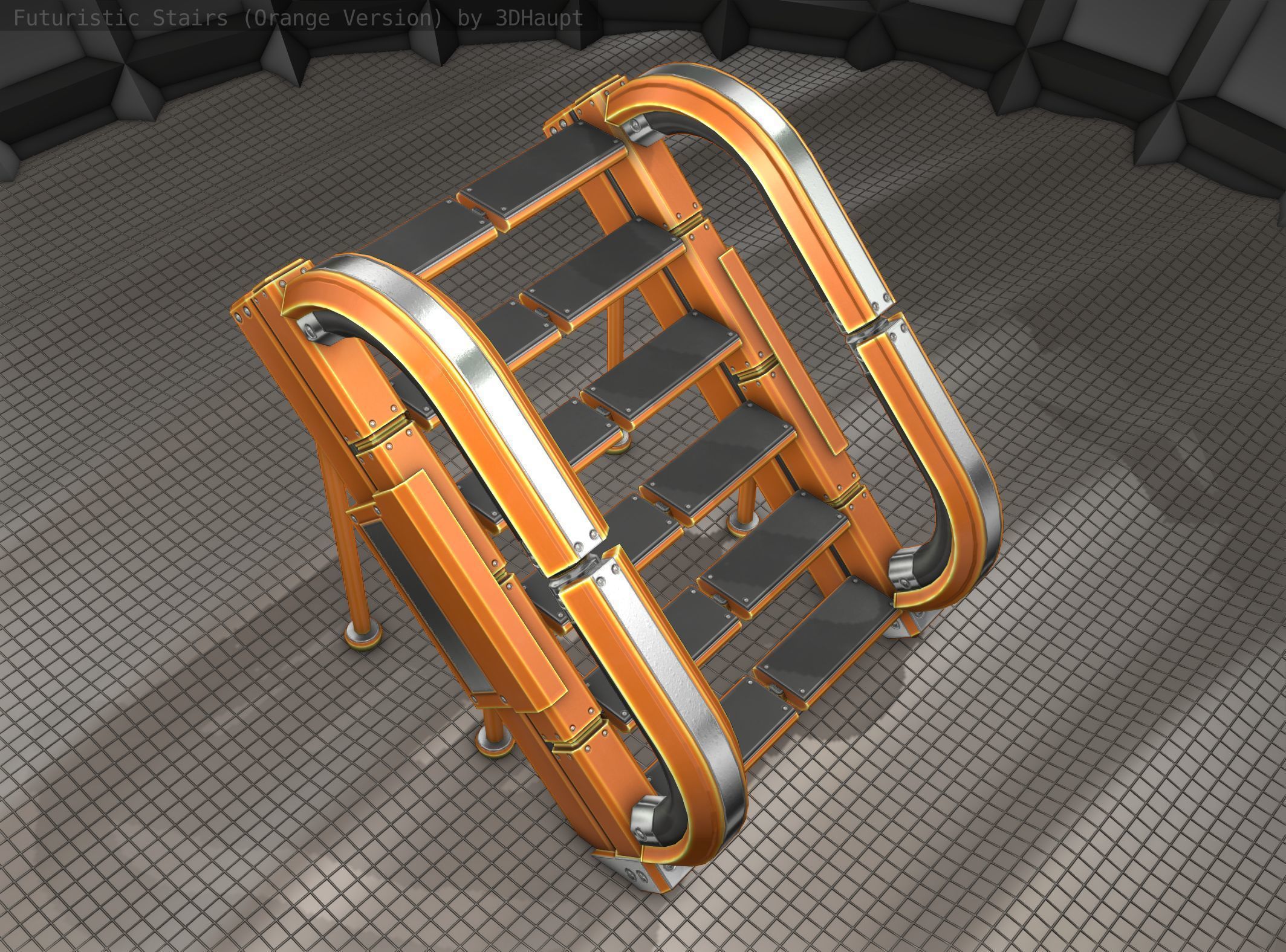 Futuristic Stairs - 12 - Orange Textures Low-poly 3D model_19