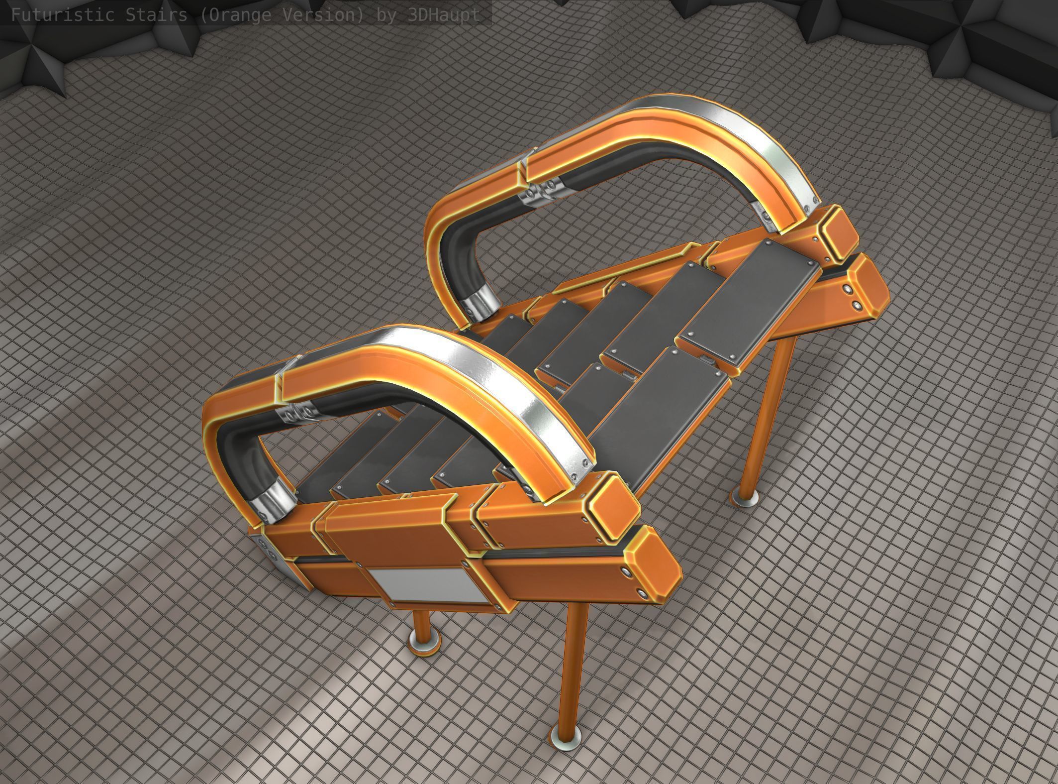 Futuristic Stairs - 12 - Orange Textures Low-poly 3D model_17