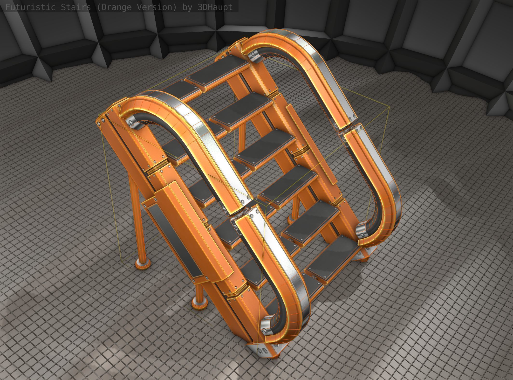 Futuristic Stairs - 12 - Orange Textures Low-poly 3D model_20