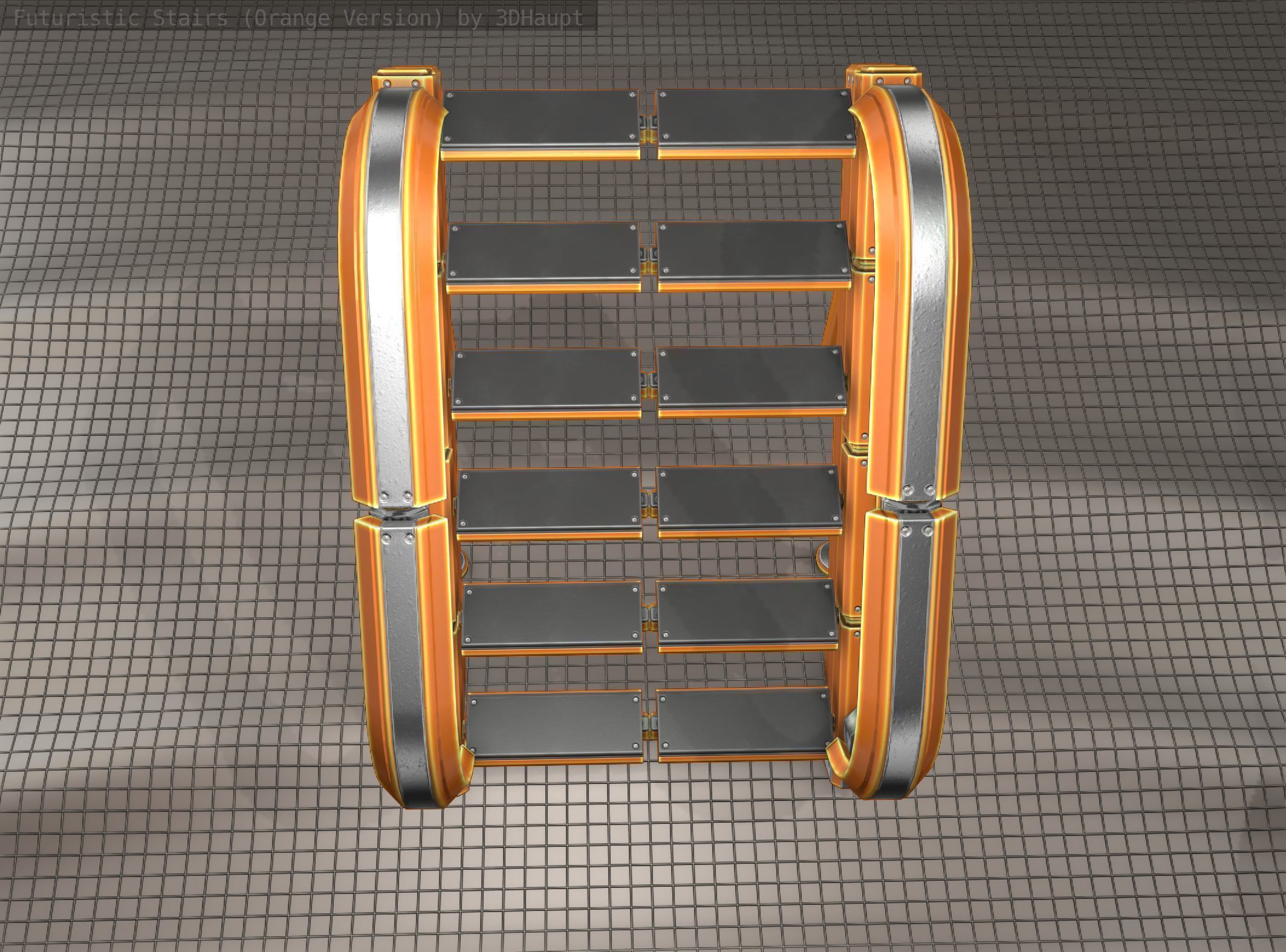 Futuristic Stairs - 12 - Orange Textures Low-poly 3D model_15