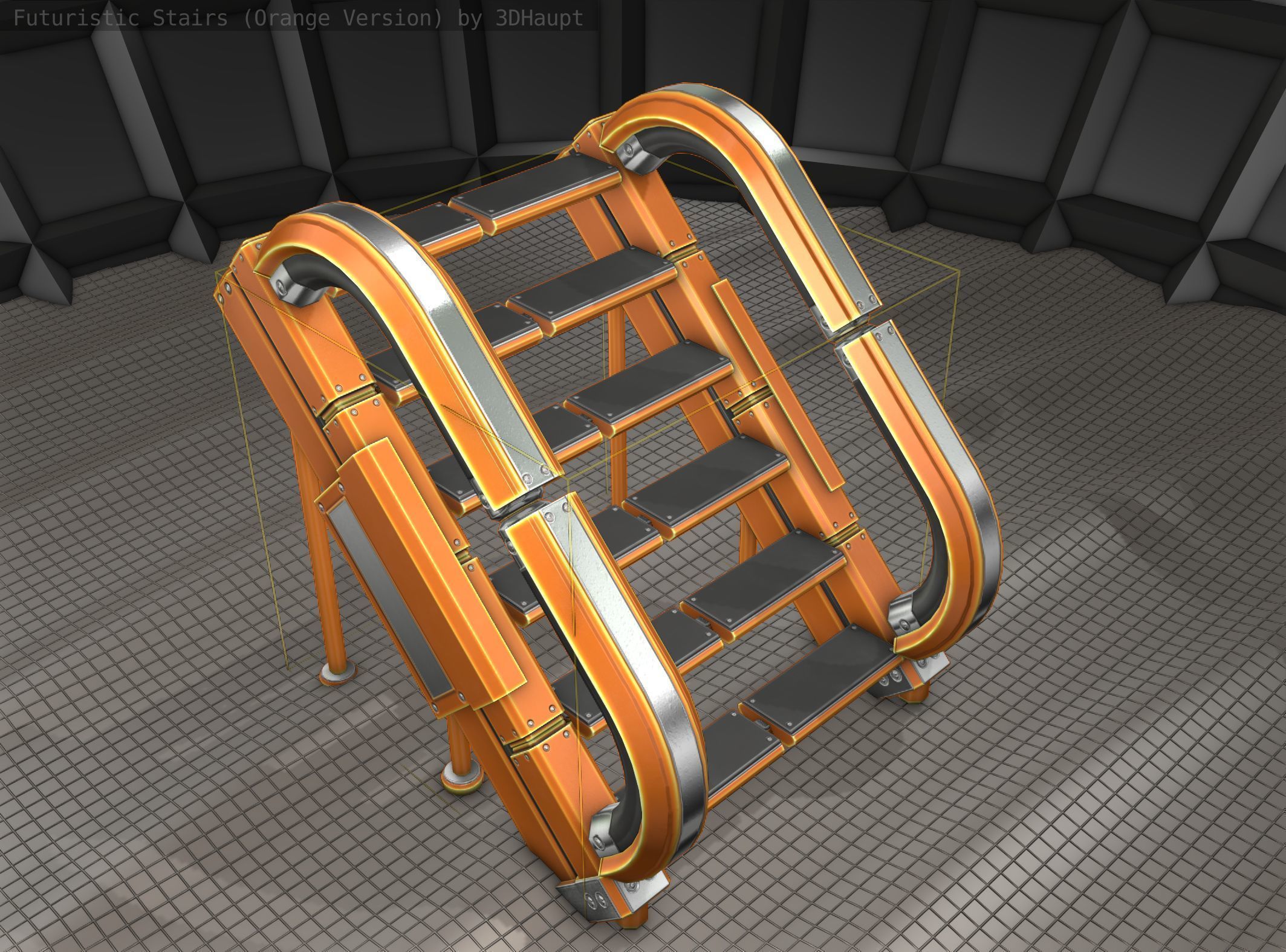 Futuristic Stairs - 12 - Orange Textures Low-poly 3D model_8