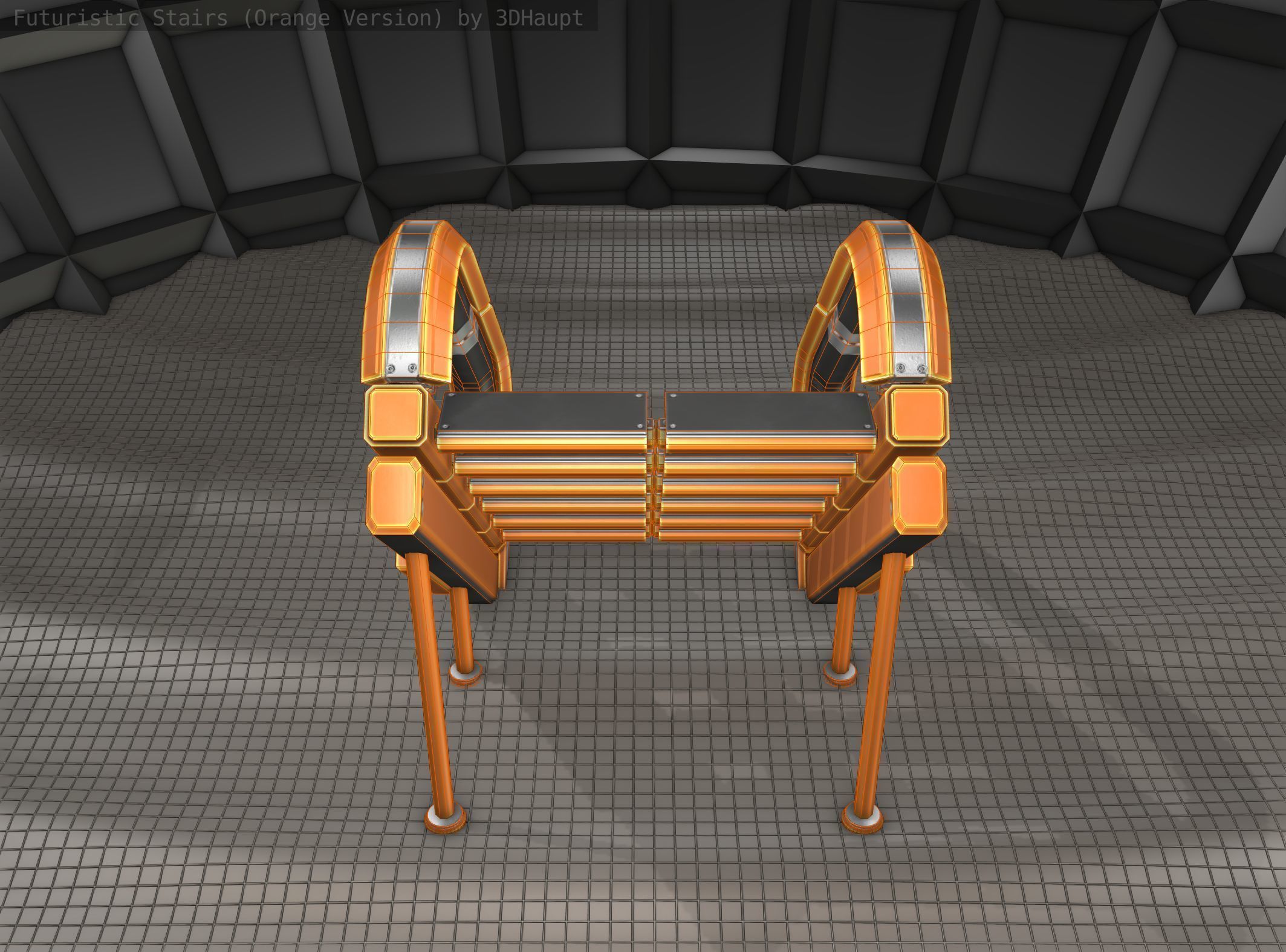Futuristic Stairs - 12 - Orange Textures Low-poly 3D model_5