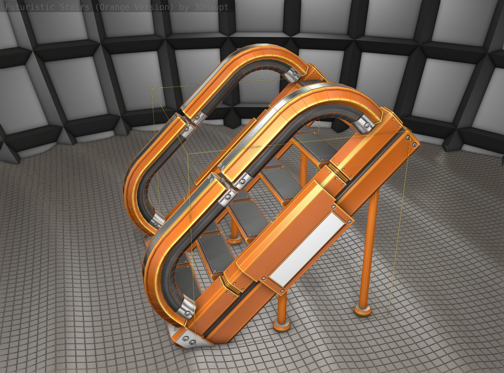 Futuristic Stairs - 12 - Orange Textures Low-poly 3D model_24