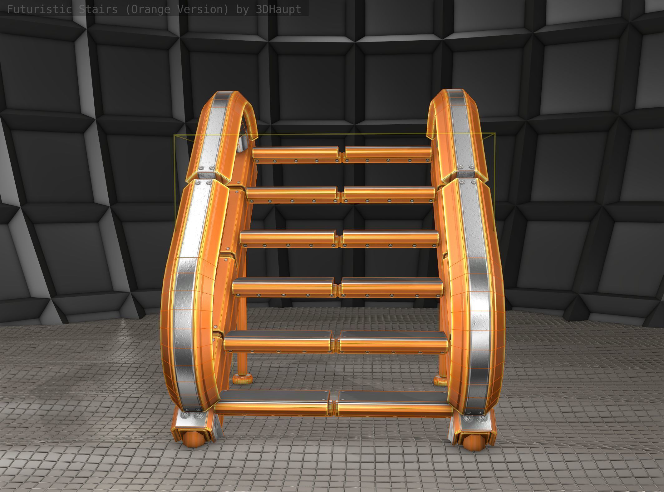 Futuristic Stairs - 12 - Orange Textures Low-poly 3D model_14