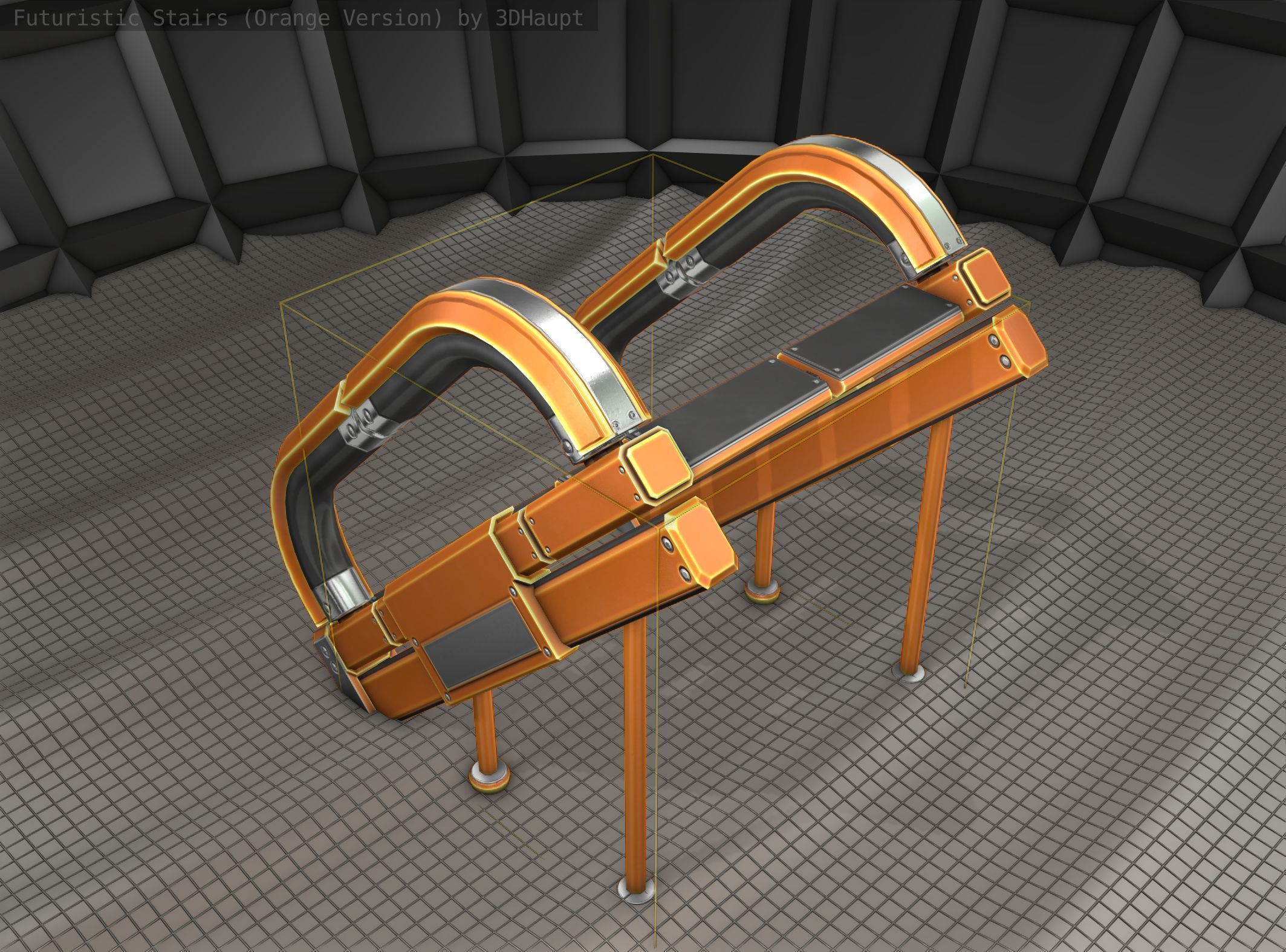 Futuristic Stairs - 12 - Orange Textures Low-poly 3D model_4