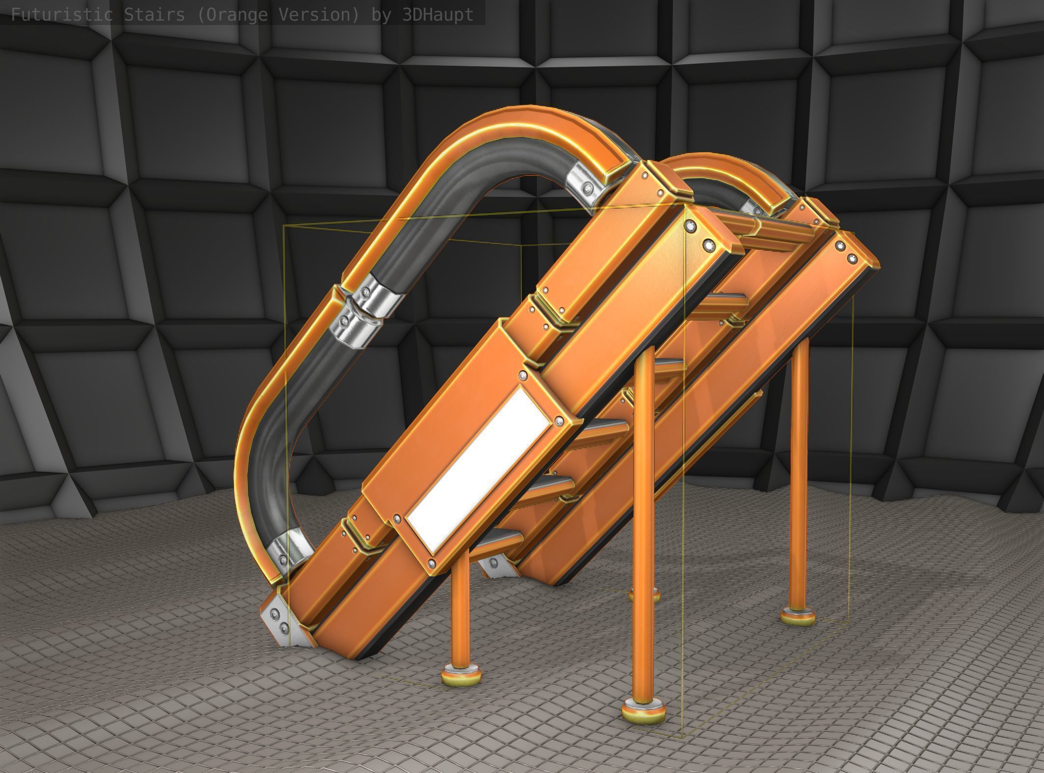 Futuristic Stairs - 12 - Orange Textures Low-poly 3D model_11