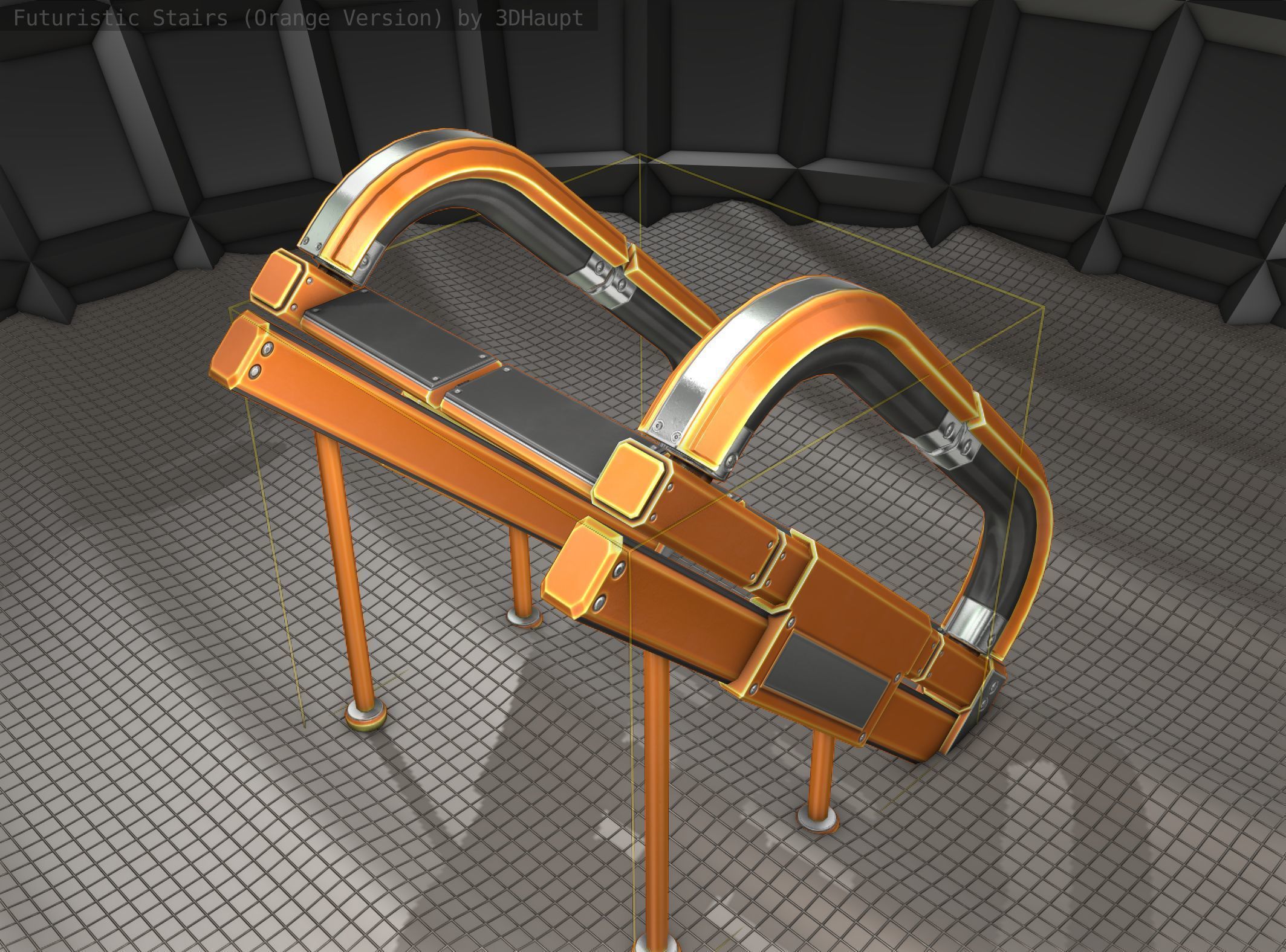 Futuristic Stairs - 12 - Orange Textures Low-poly 3D model_6