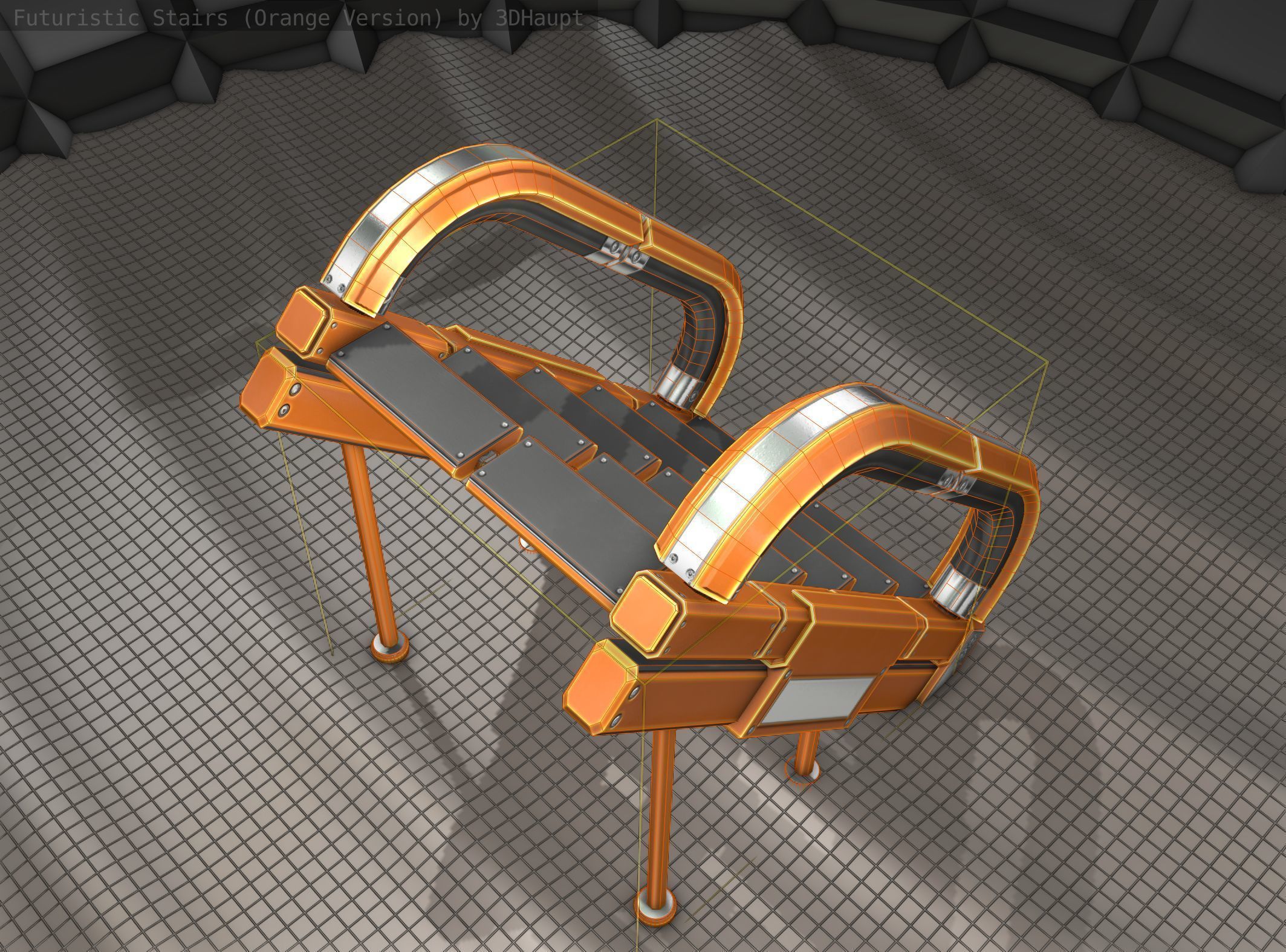 Futuristic Stairs - 12 - Orange Textures Low-poly 3D model_18