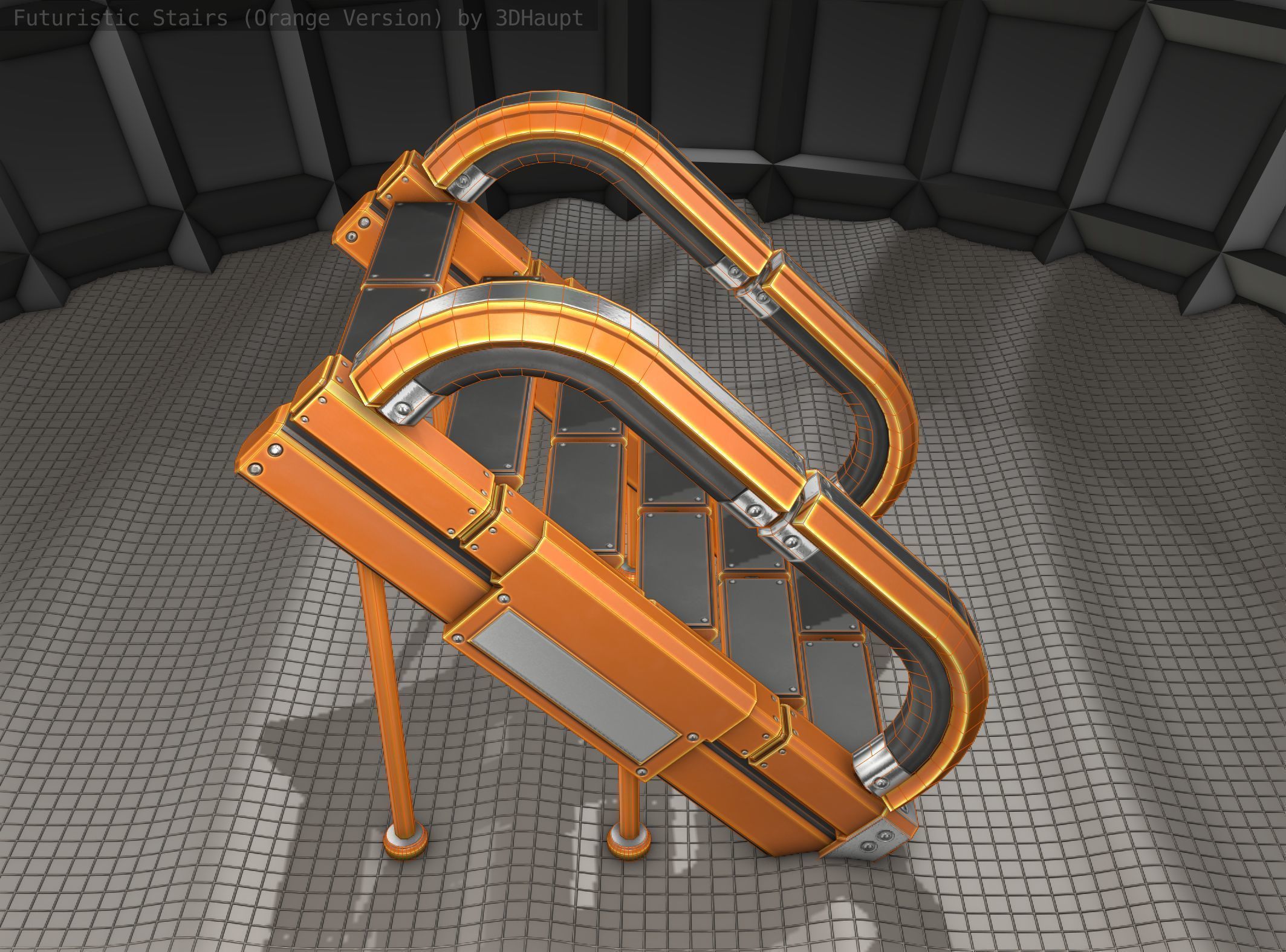 Futuristic Stairs - 12 - Orange Textures Low-poly 3D model_7