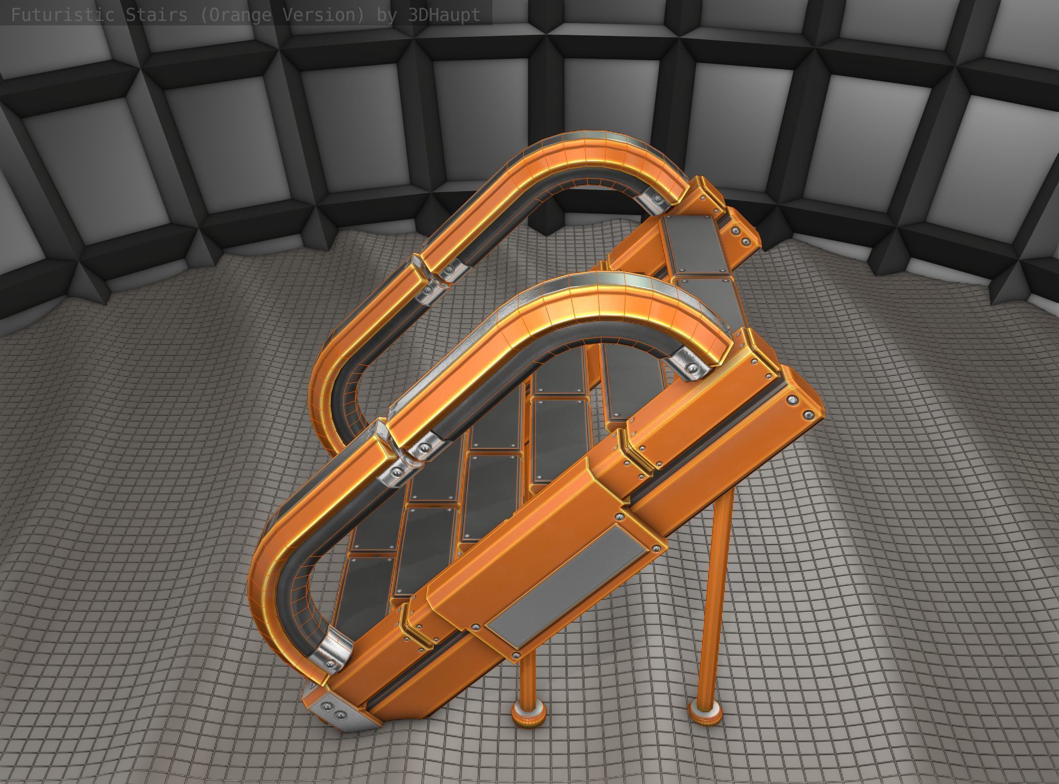 Futuristic Stairs - 12 - Orange Textures Low-poly 3D model_3