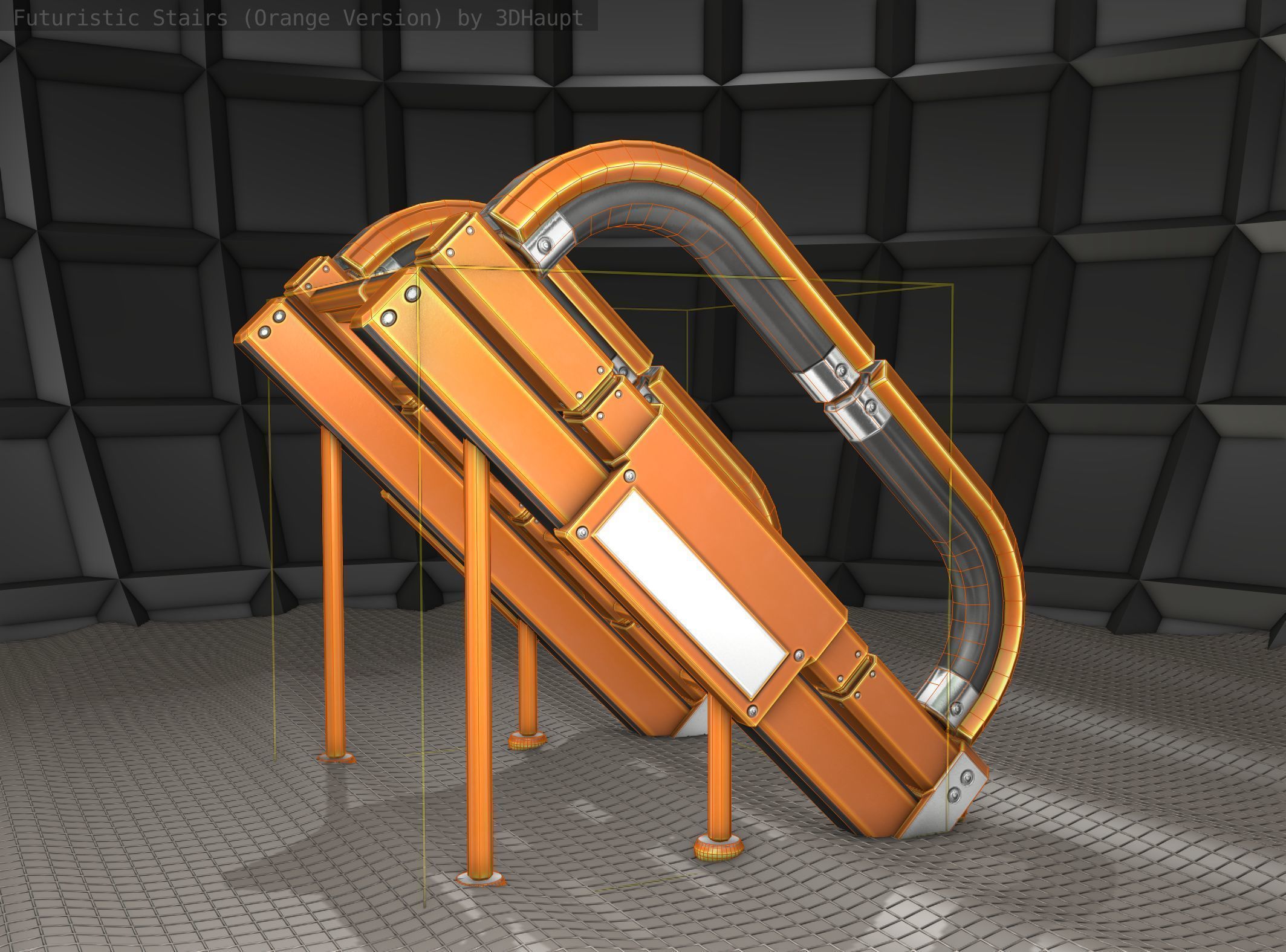 Futuristic Stairs - 12 - Orange Textures Low-poly 3D model_13