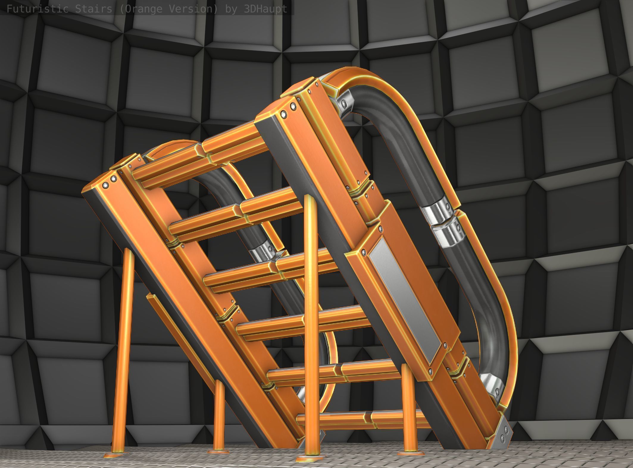 Futuristic Stairs - 12 - Orange Textures Low-poly 3D model_21