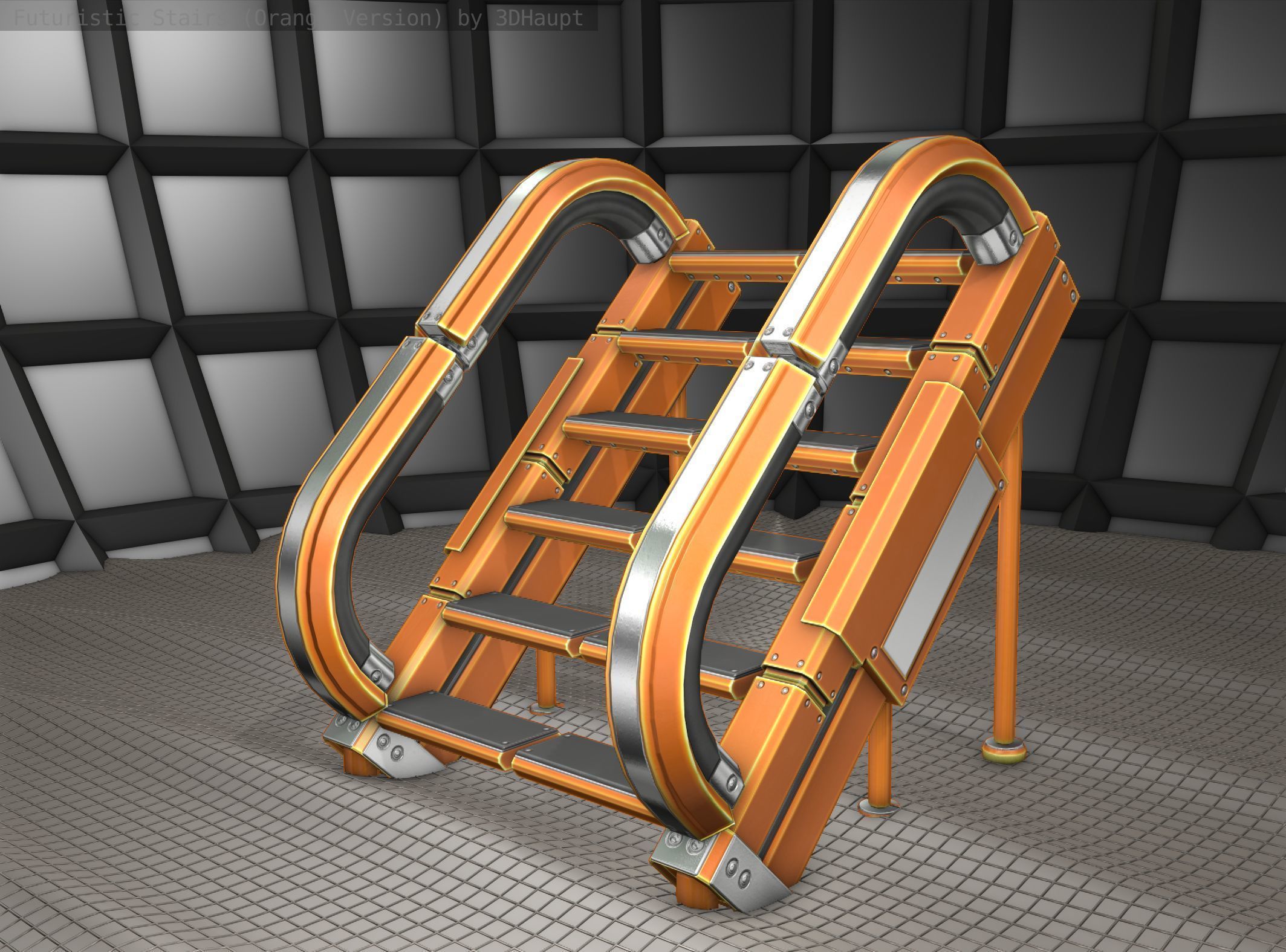 Futuristic Stairs - 12 - Orange Textures Low-poly 3D model_23