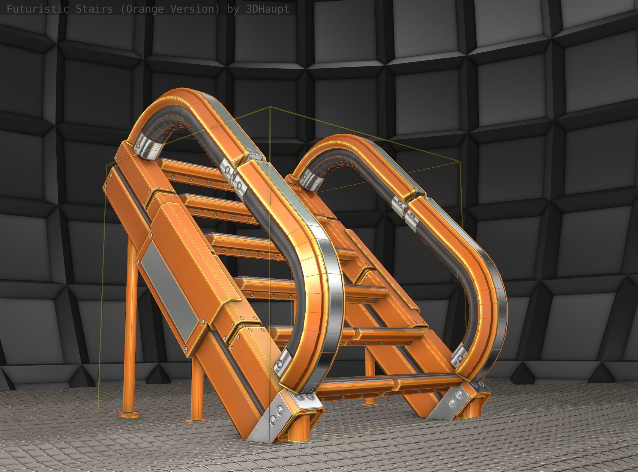 Futuristic Stairs - 12 - Orange Textures Low-poly 3D model_22