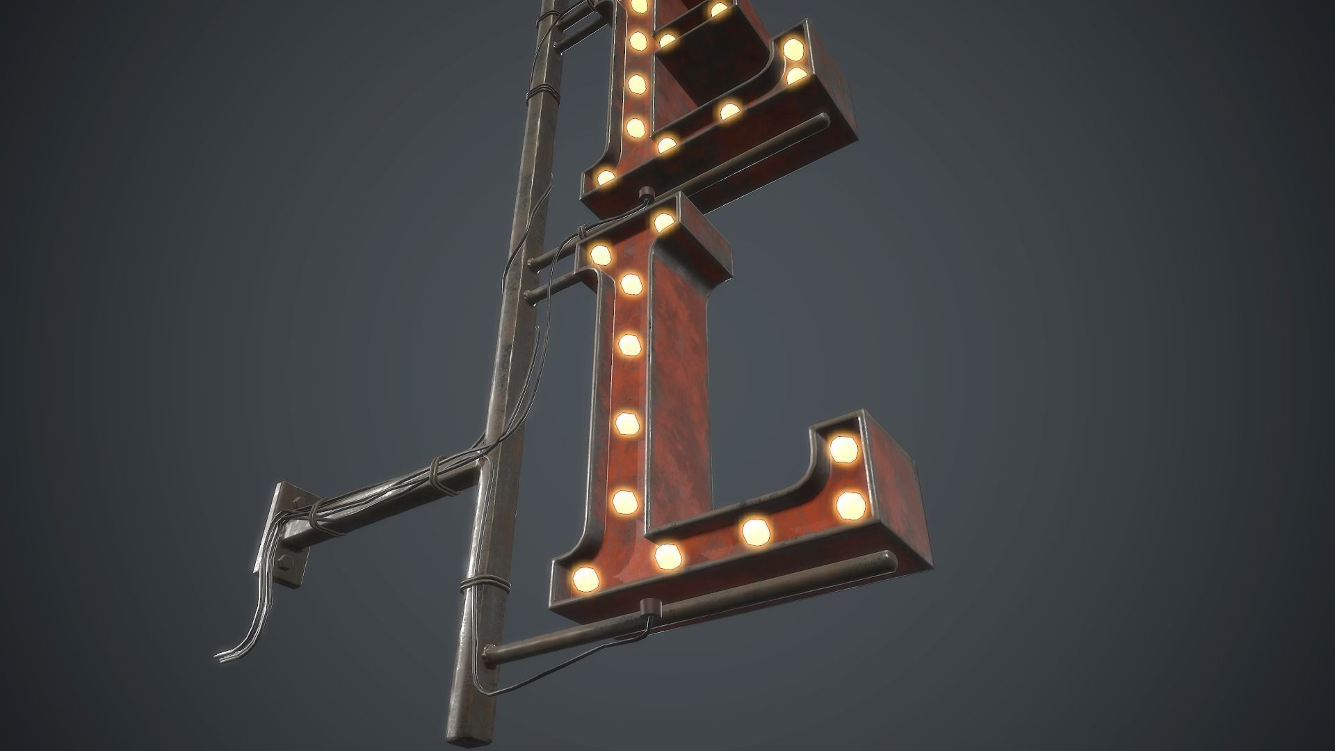 Old Metal Motel Sign PBR Game Ready Low-poly 3D model_5