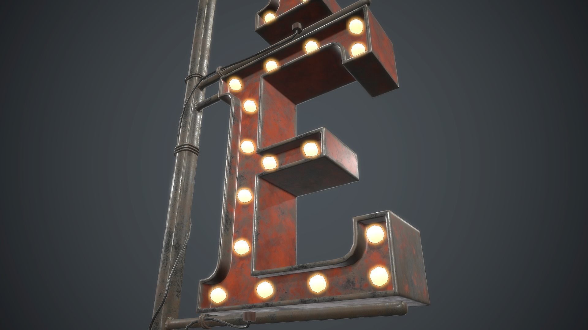  Old Metal Motel Sign PBR Game Ready Low-poly 3D model_12