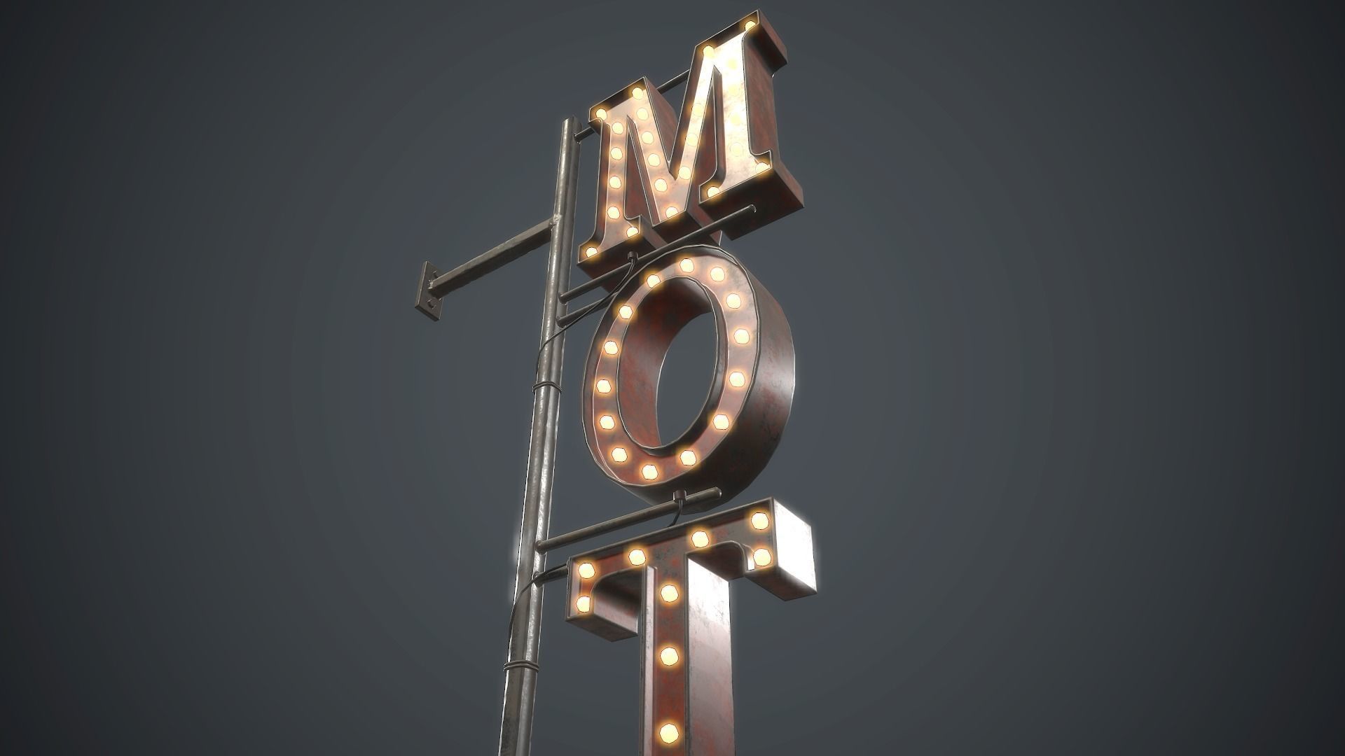  Old Metal Motel Sign PBR Game Ready Low-poly 3D model_4