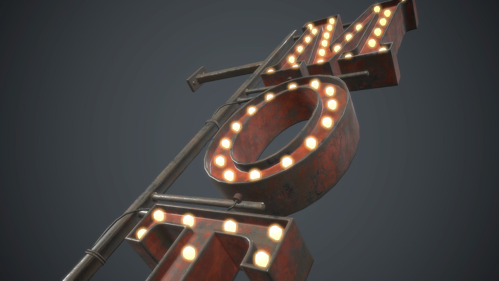  Old Metal Motel Sign PBR Game Ready Low-poly 3D model_2