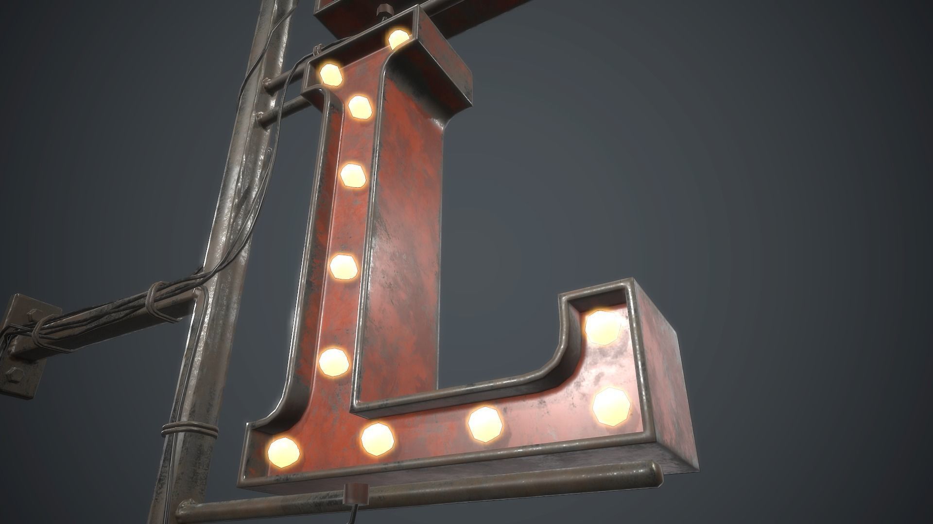  Old Metal Motel Sign PBR Game Ready Low-poly 3D model_13