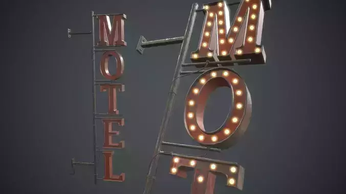  Old Metal Motel Sign PBR Game Ready Low-poly 3D model