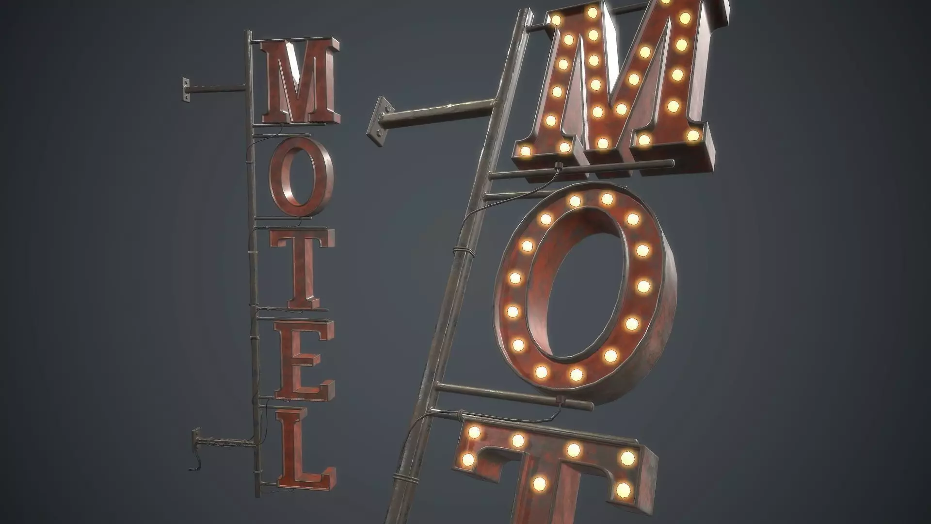  Old Metal Motel Sign PBR Game Ready Low-poly 3D model_0