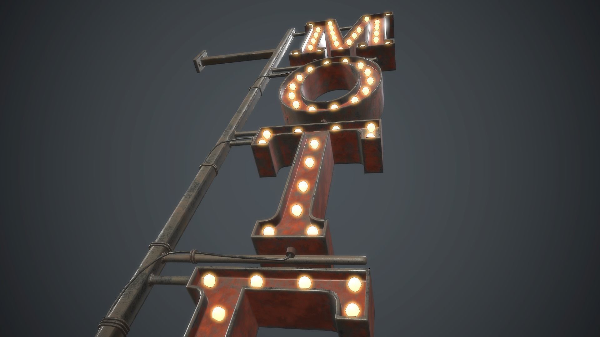  Old Metal Motel Sign PBR Game Ready Low-poly 3D model_3