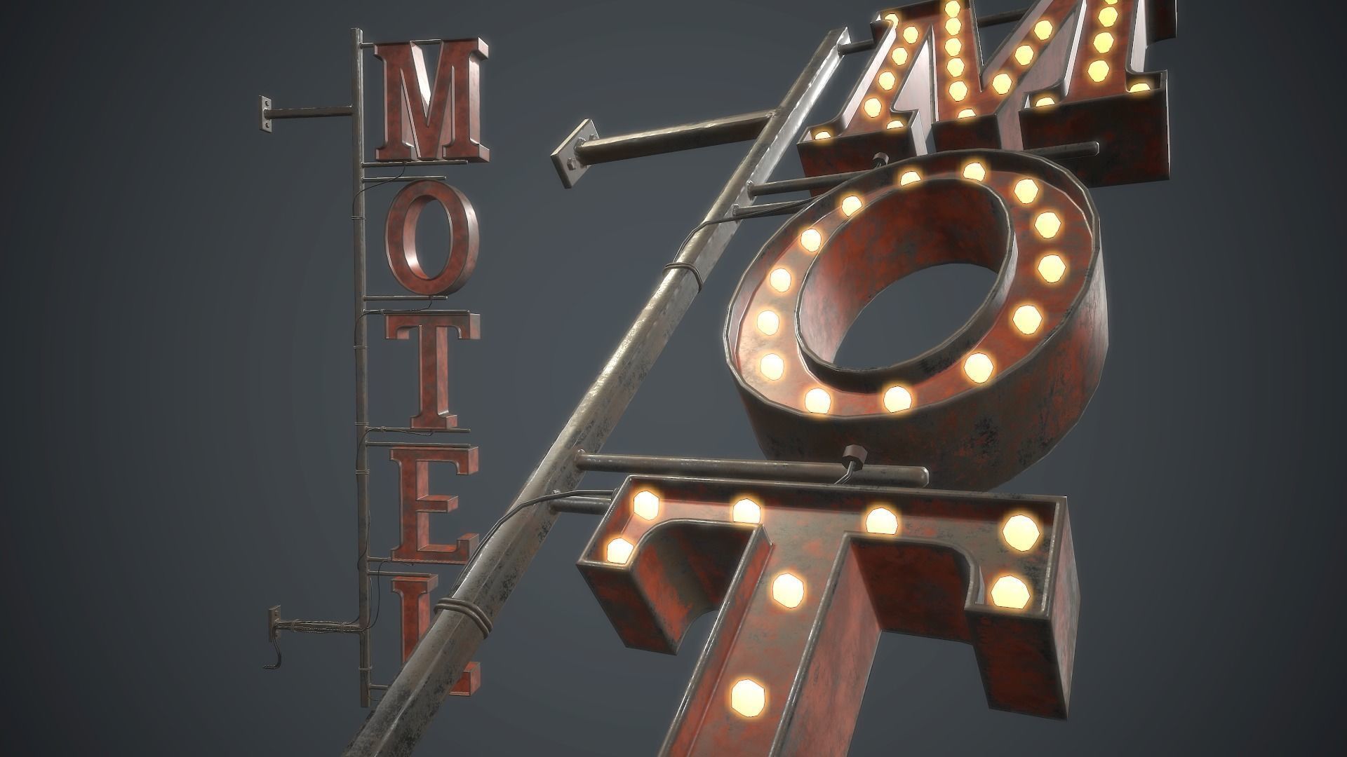  Old Metal Motel Sign PBR Game Ready Low-poly 3D model_1