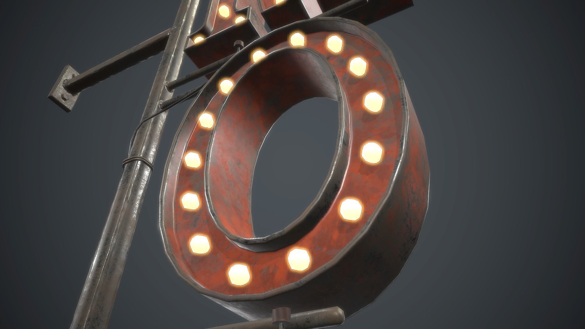  Old Metal Motel Sign PBR Game Ready Low-poly 3D model_10