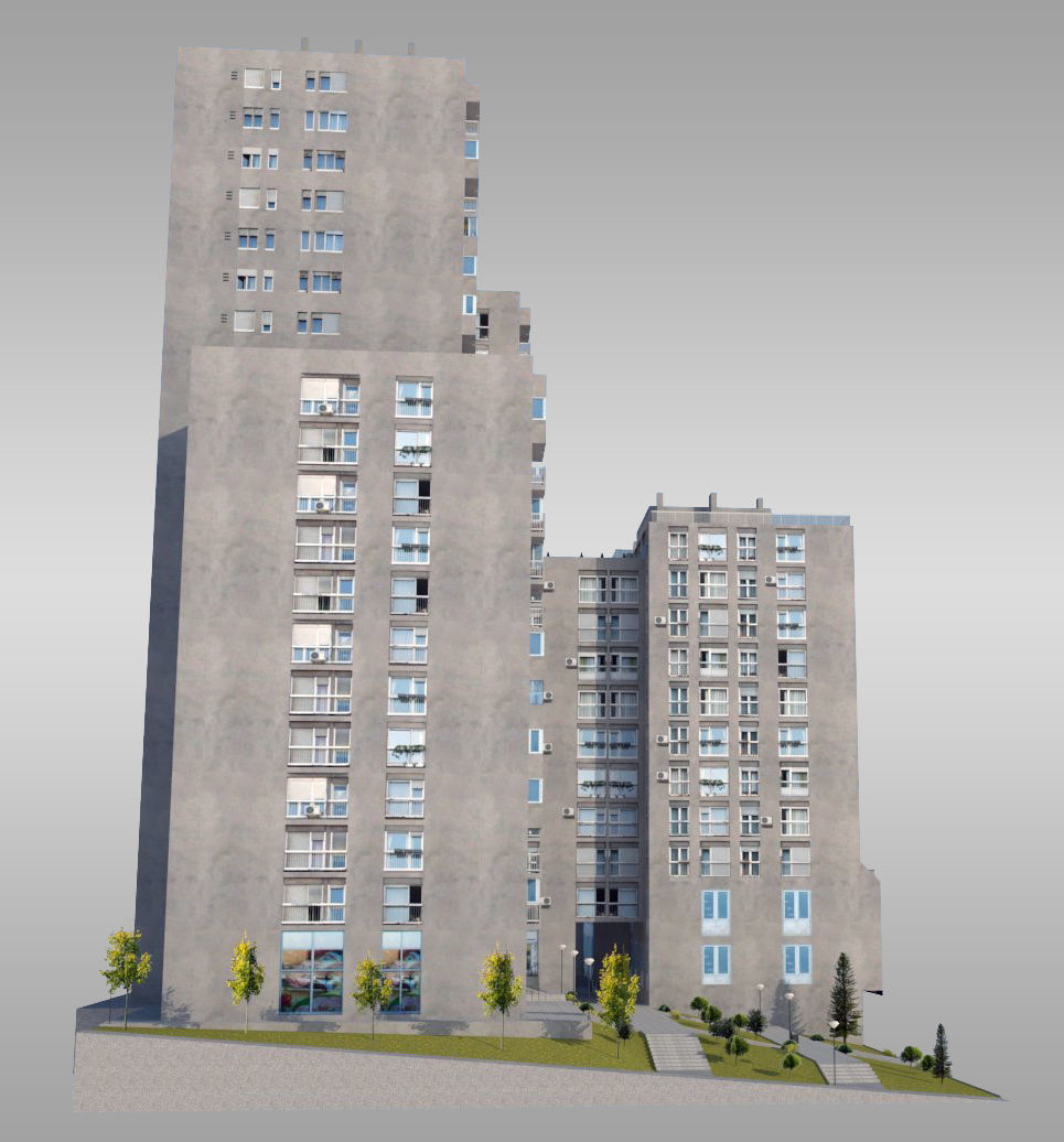 Brutalist Residential Complex Low-poly 3D model_7