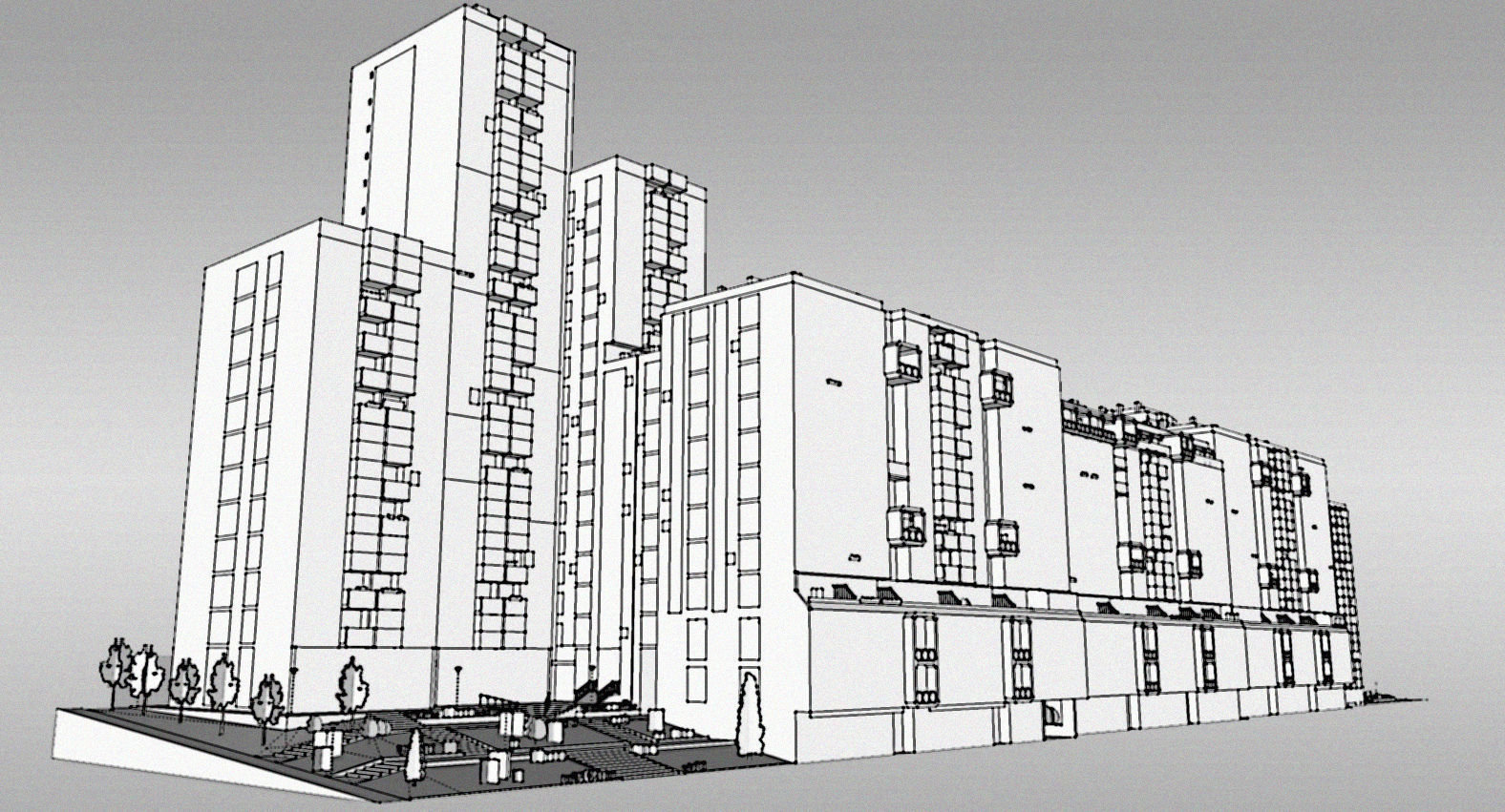 Brutalist Residential Complex Low-poly 3D model_10