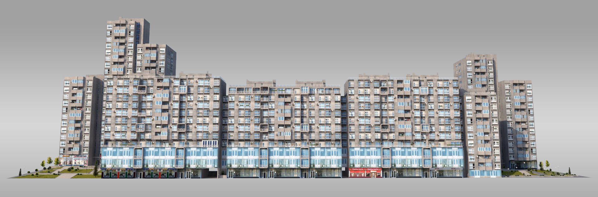 Brutalist Residential Complex Low-poly 3D model_1