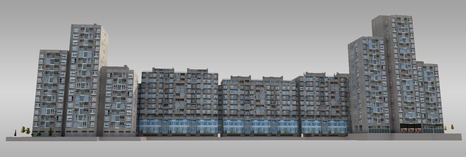Brutalist Residential Complex Low-poly 3D model_5