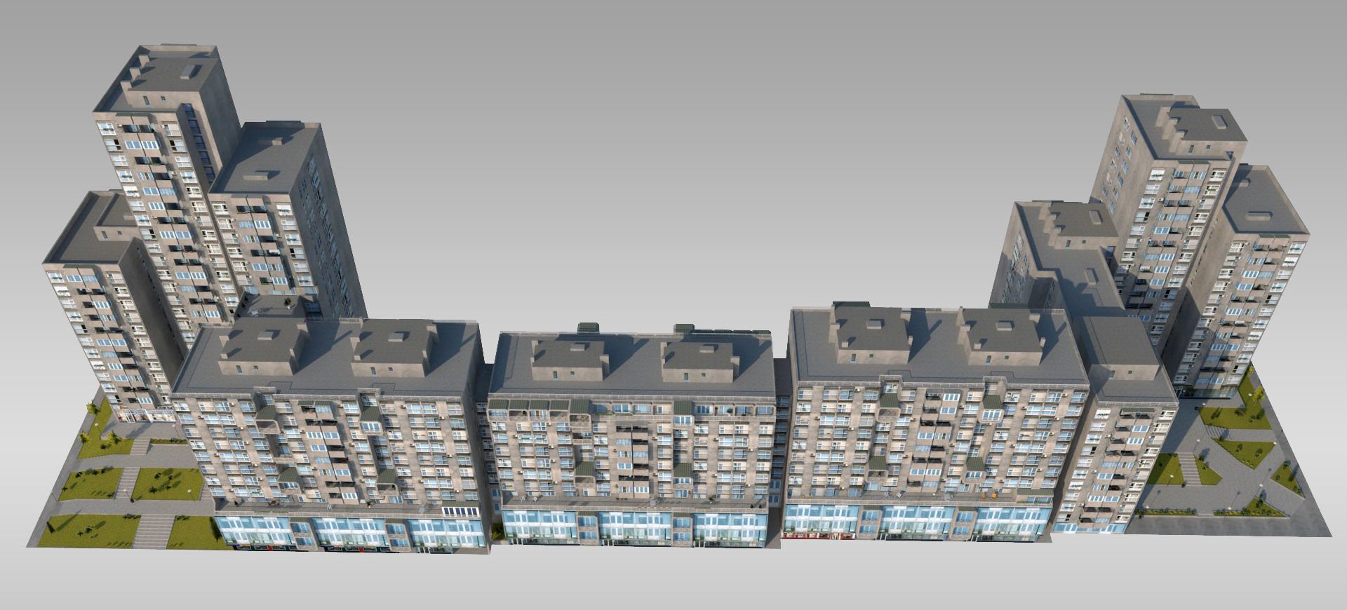 Brutalist Residential Complex Low-poly 3D model_8