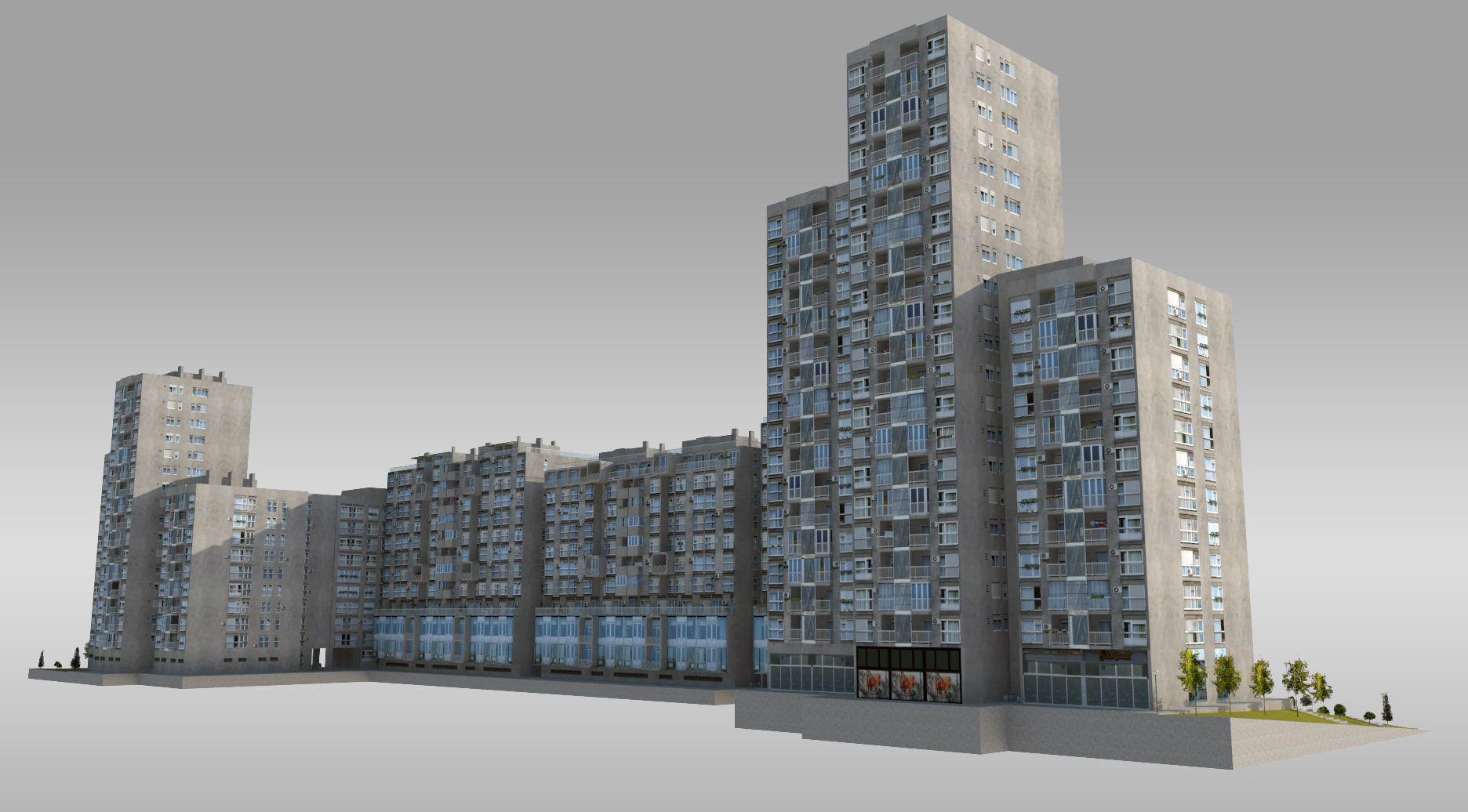 Brutalist Residential Complex Low-poly 3D model_6