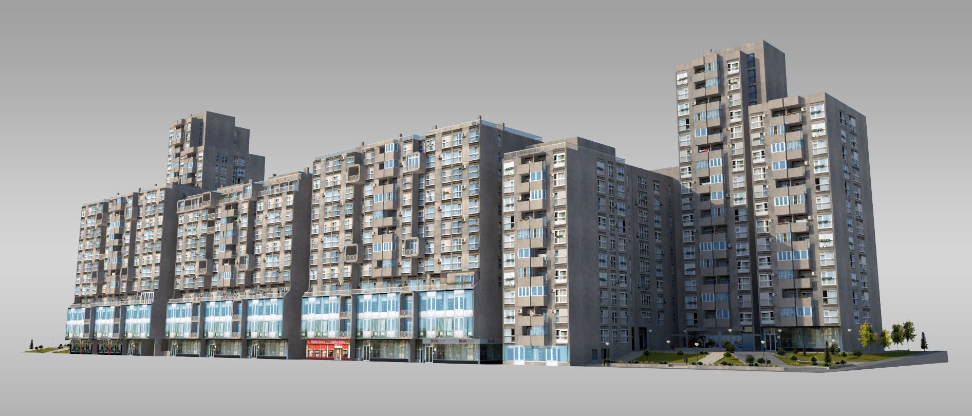 Brutalist Residential Complex Low-poly 3D model_2