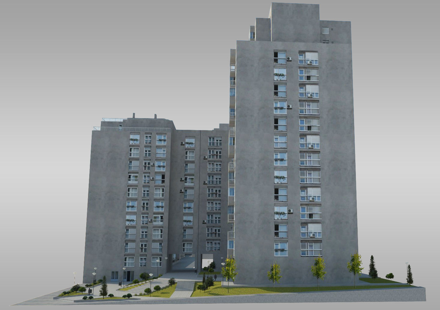 Brutalist Residential Complex Low-poly 3D model_3