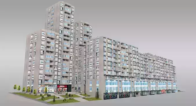 Brutalist Residential Complex Low-poly 3D model