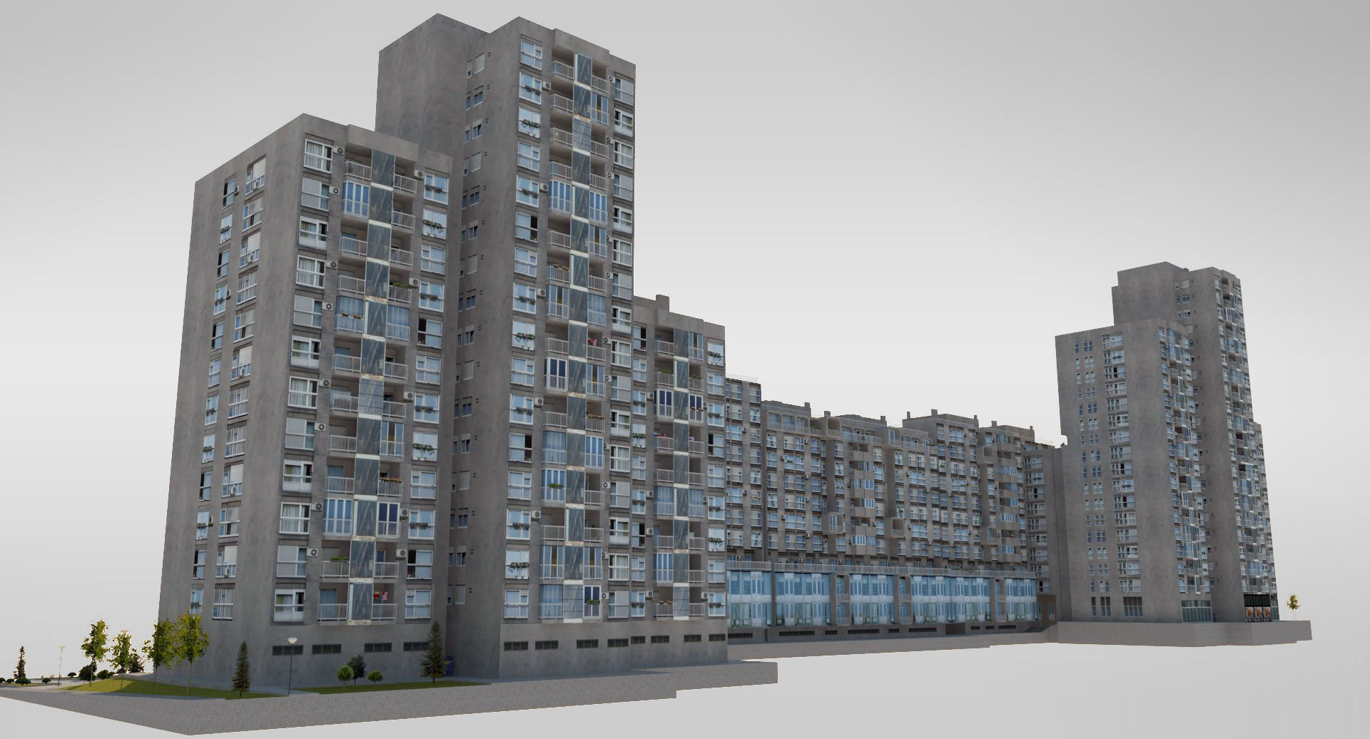 Brutalist Residential Complex Low-poly 3D model_4