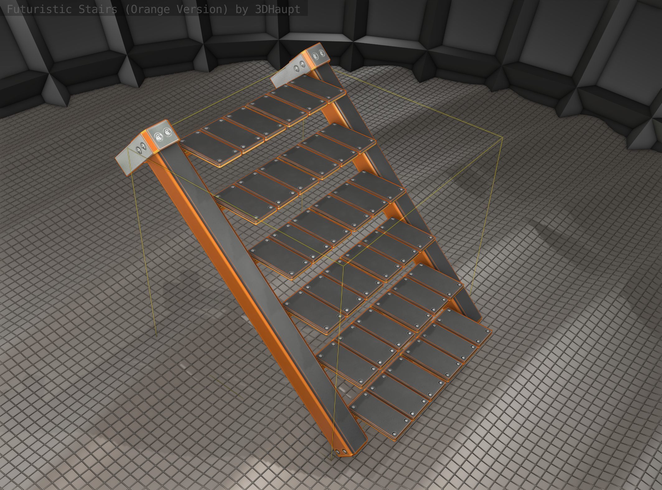 Sci-Fi Stairs - 14 - Orange Version Low-poly 3D model_20