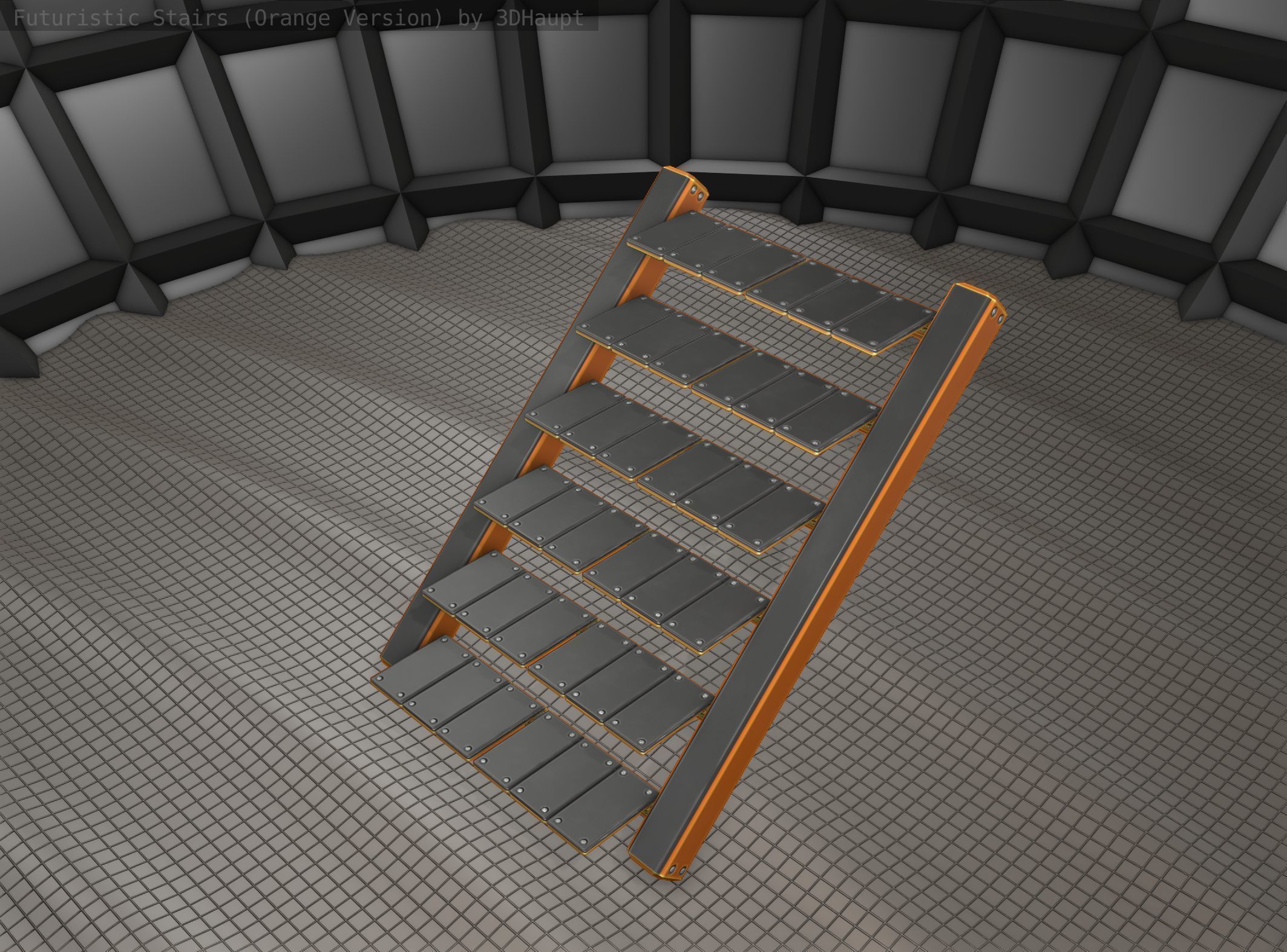 Sci-Fi Stairs - 14 - Orange Version Low-poly 3D model_25