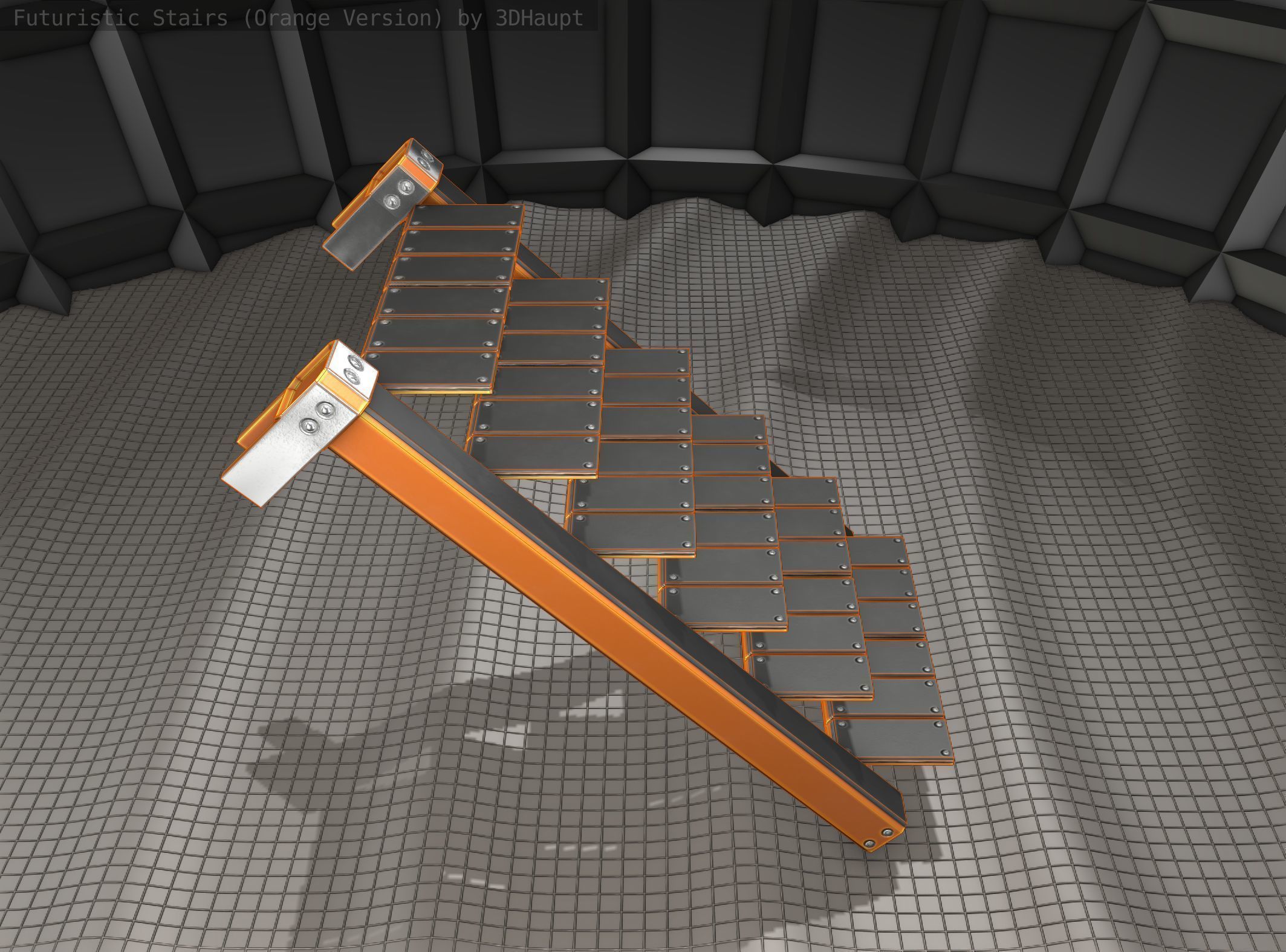 Sci-Fi Stairs - 14 - Orange Version Low-poly 3D model_5