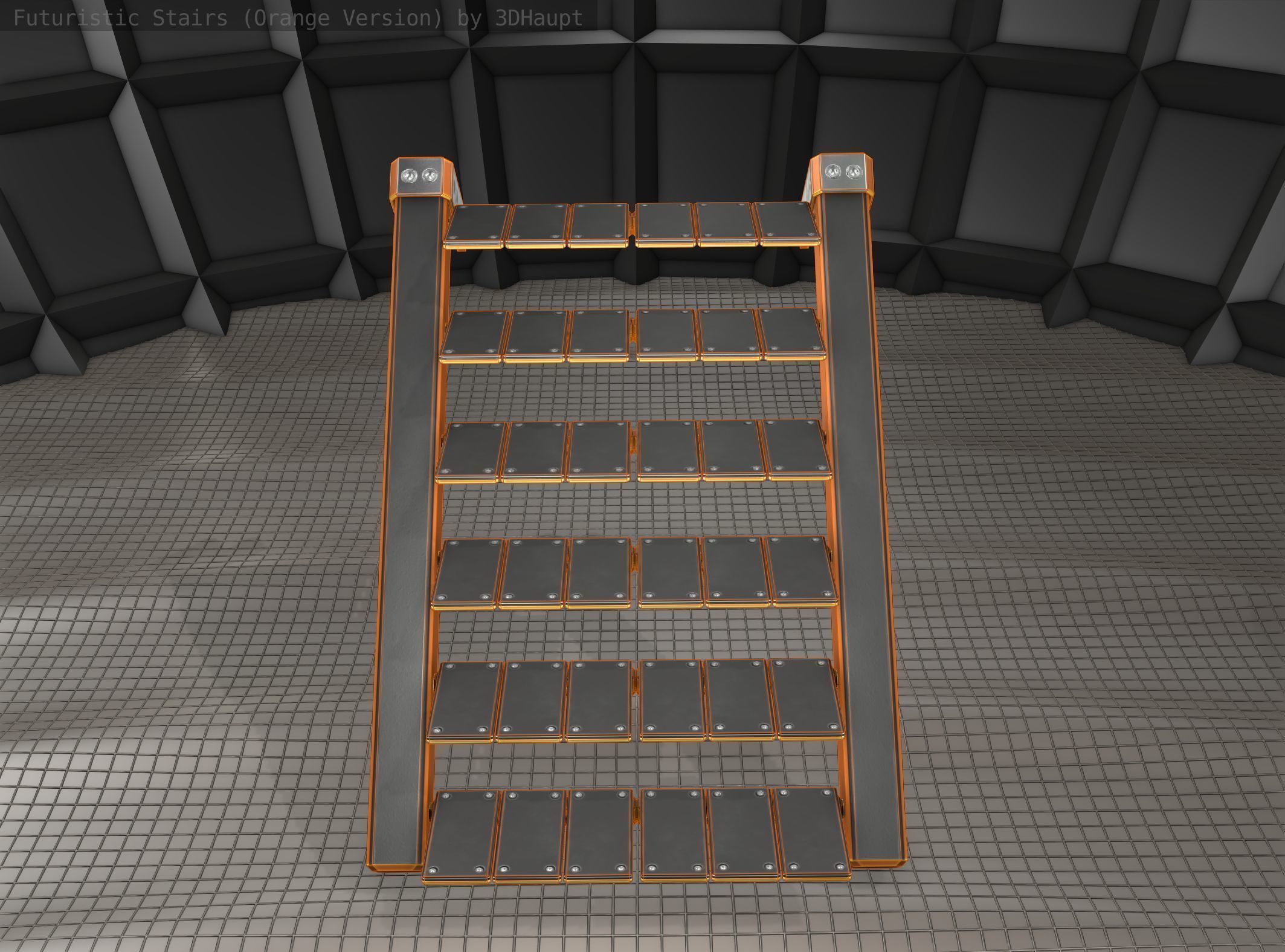 Sci-Fi Stairs - 14 - Orange Version Low-poly 3D model_7