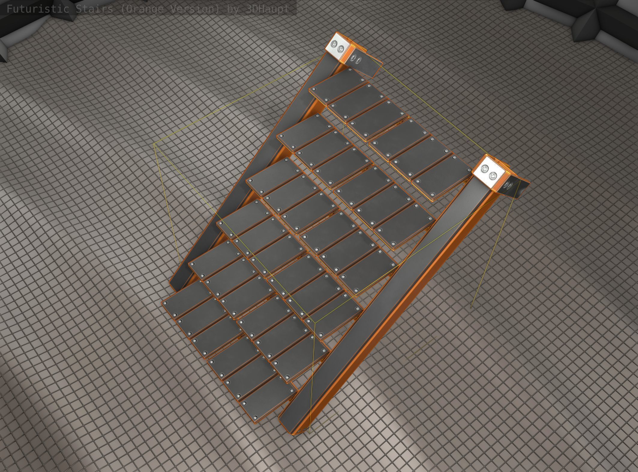 Sci-Fi Stairs - 14 - Orange Version Low-poly 3D model_16